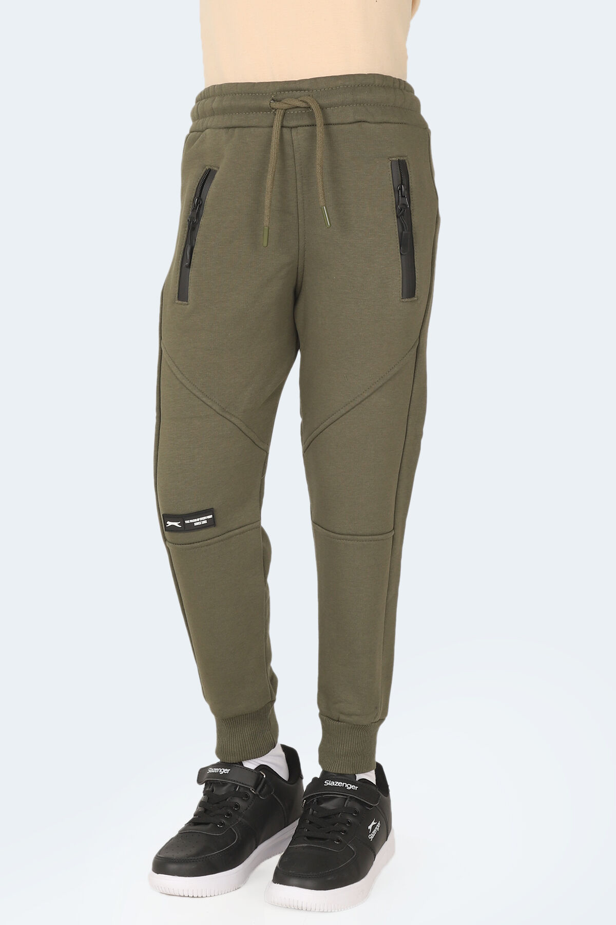 Slazenger LAMYA Unisex Çocuk Fermuar Cepli Haki Eşofman Altı
