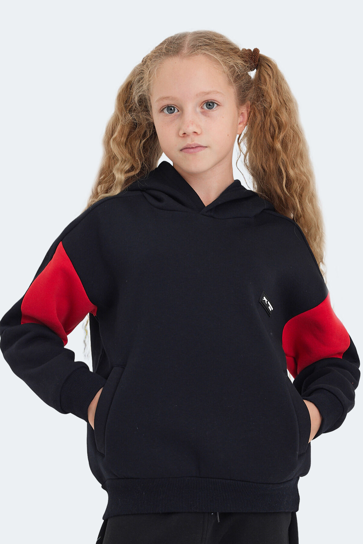 Slazenger LAYNE Unisex Çocuk Kapüşonlu Cepli Lacivert / Kırmızı Sweatshırt