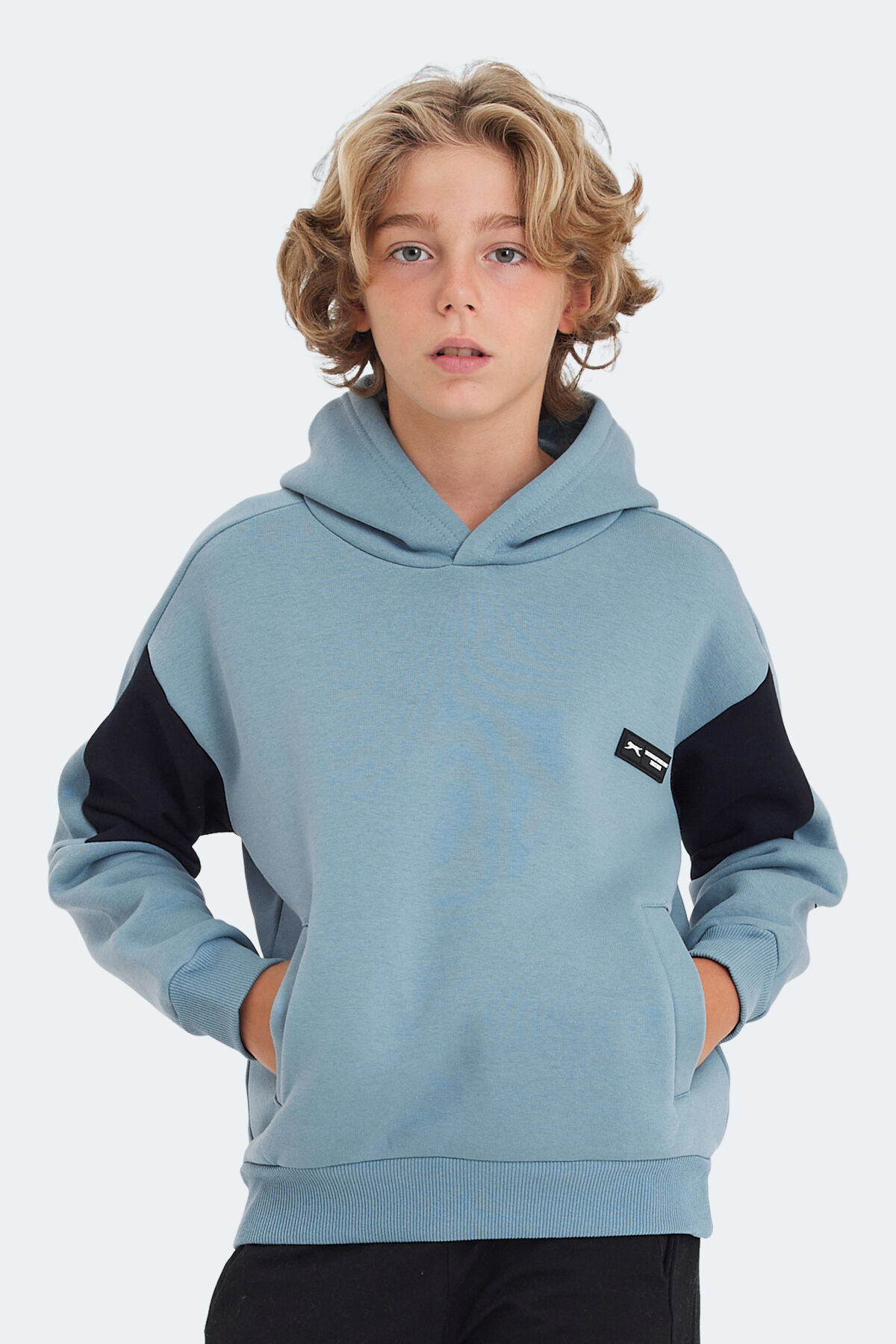 Slazenger LAYNE Unisex Çocuk Kapüşonlu Cepli Mavi / Lacivert Sweatshırt