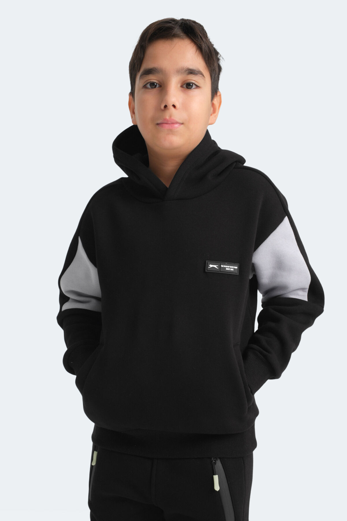 Slazenger LAYNE Unisex Çocuk Kapüşonlu Cepli Siyah / Gri Sweatshırt