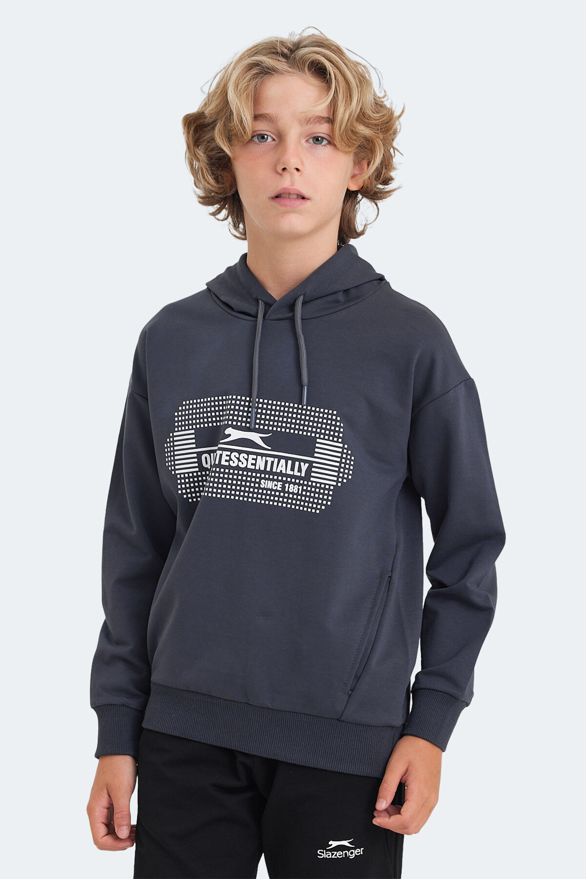 Slazenger LAYO Unisex Çocuk Kapüşonlu Koyu Gri Sweatshırt