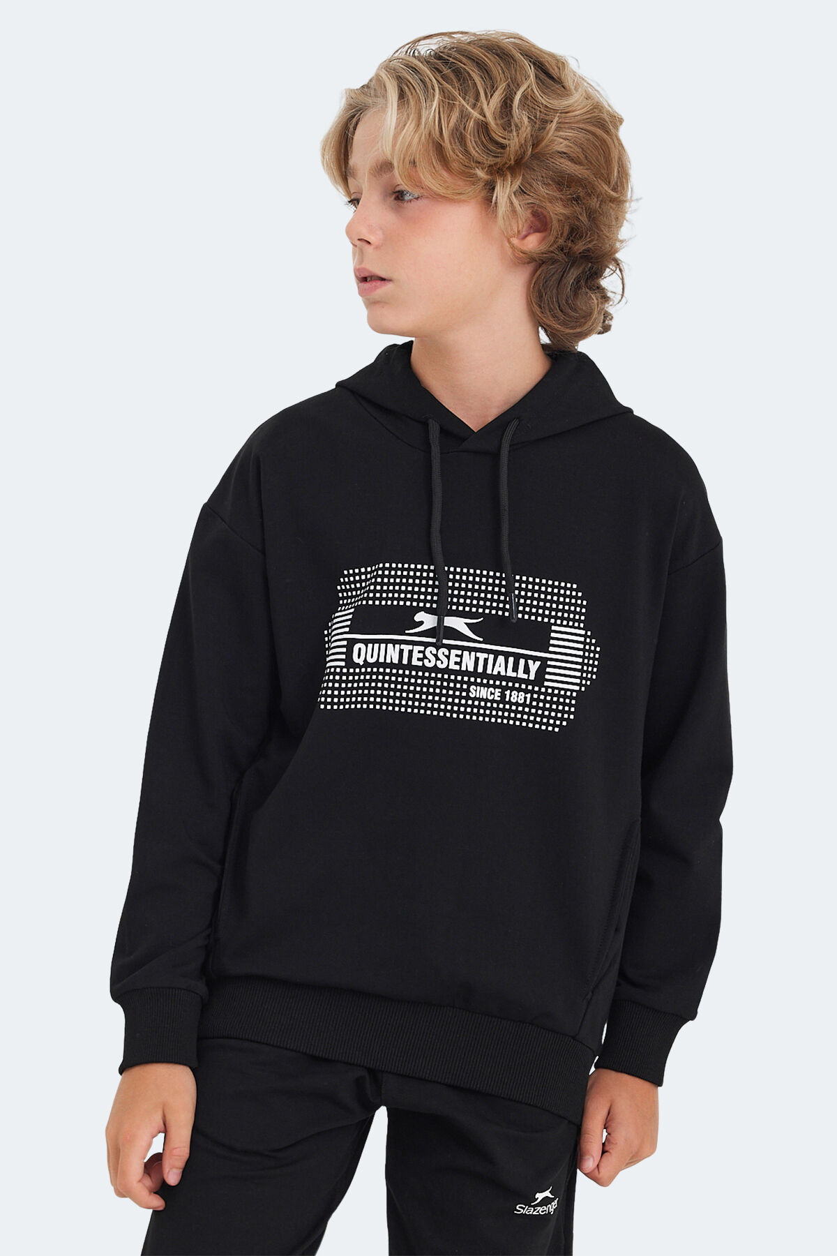 Slazenger LAYO Unisex Çocuk Kapüşonlu Siyah Sweatshırt