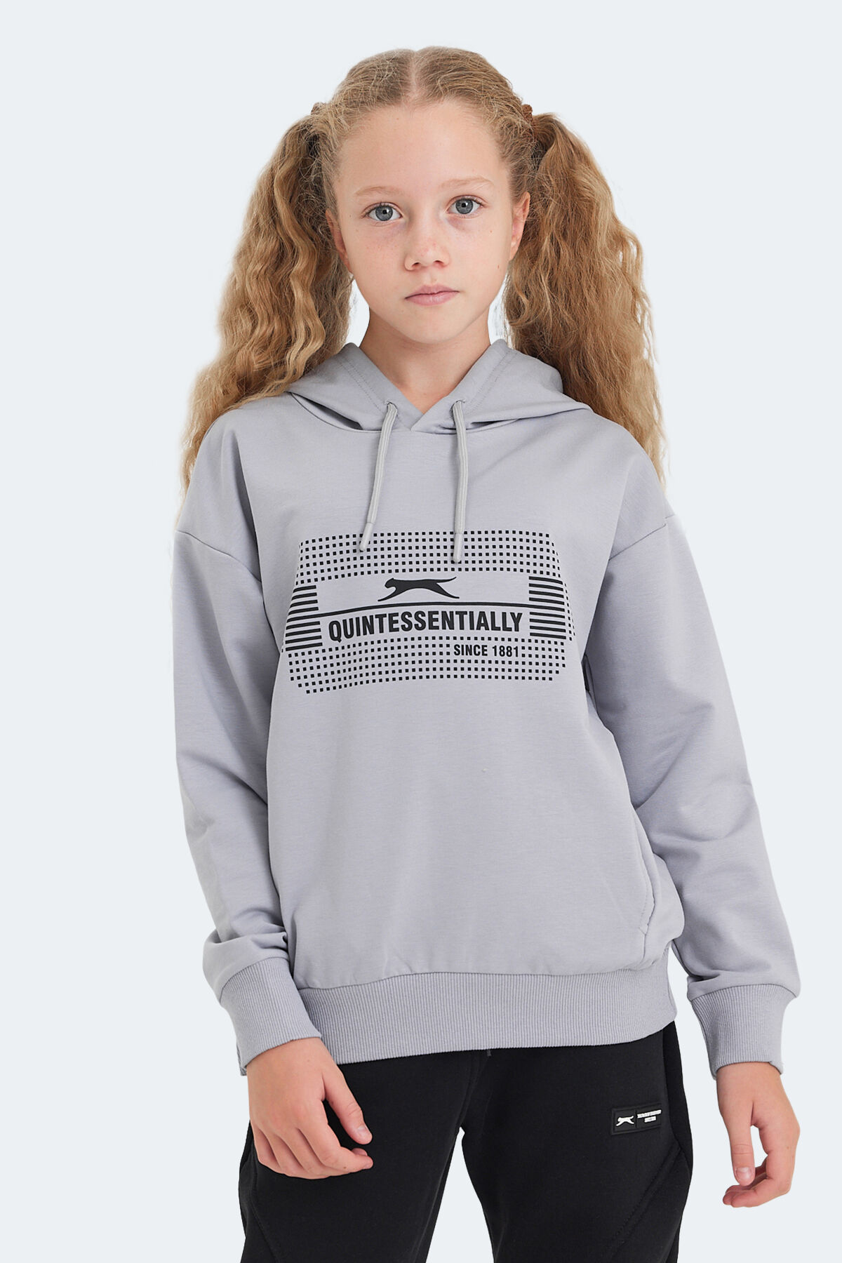 Slazenger LAYO Unisex Çocuk Kapüşonlu Taş Gri Sweatshırt