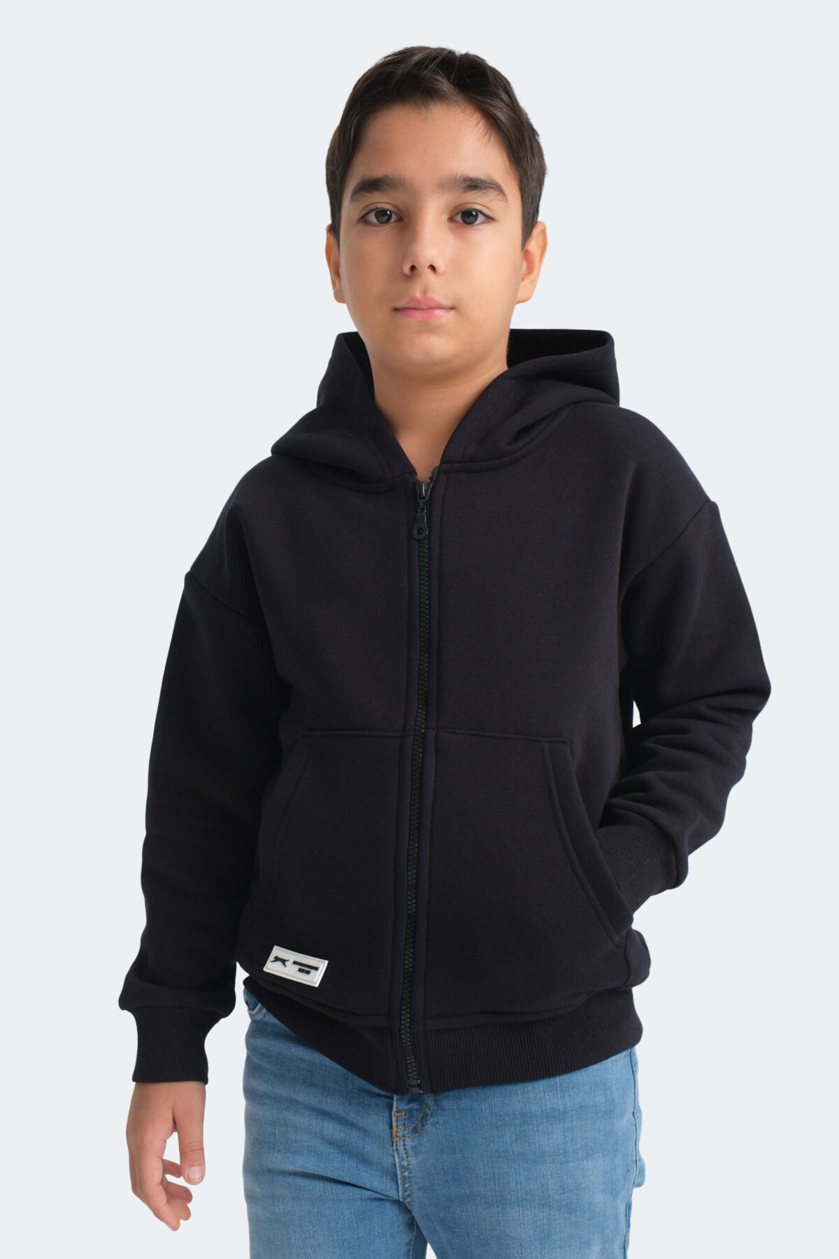 Slazenger LEKAN Unisex Çocuk Fermuarlı Kapüşonlu Cepli Lacivert Sweatshırt