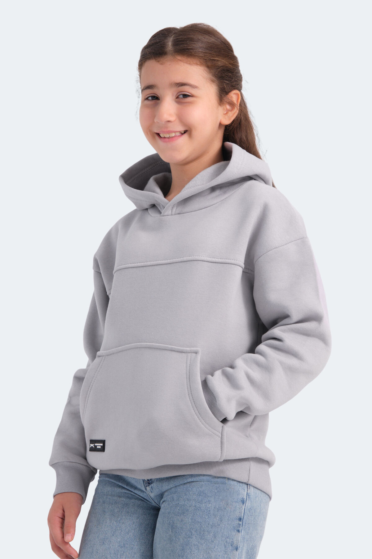 Slazenger LENE Unisex Çocuk Kapüşonlu Cepli Taş Gri Sweatshırt