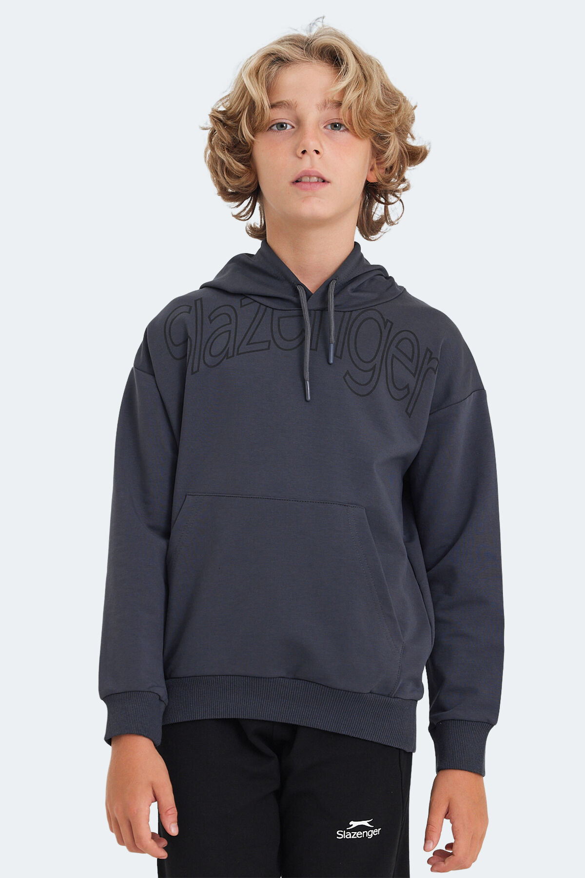 Slazenger LETTO Unisex Çocuk Kapüşonlu Cepli Koyu Gri Sweatshırt