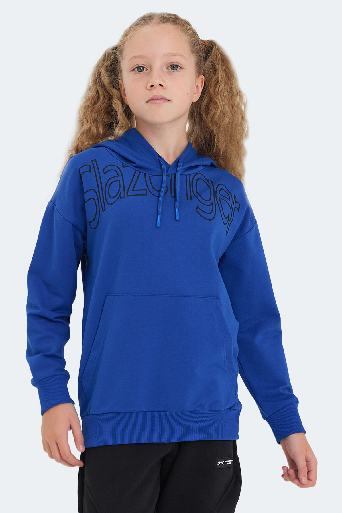 Slazenger LETTO Unisex Çocuk Kapüşonlu Cepli Saks Mavi Sweatshırt
