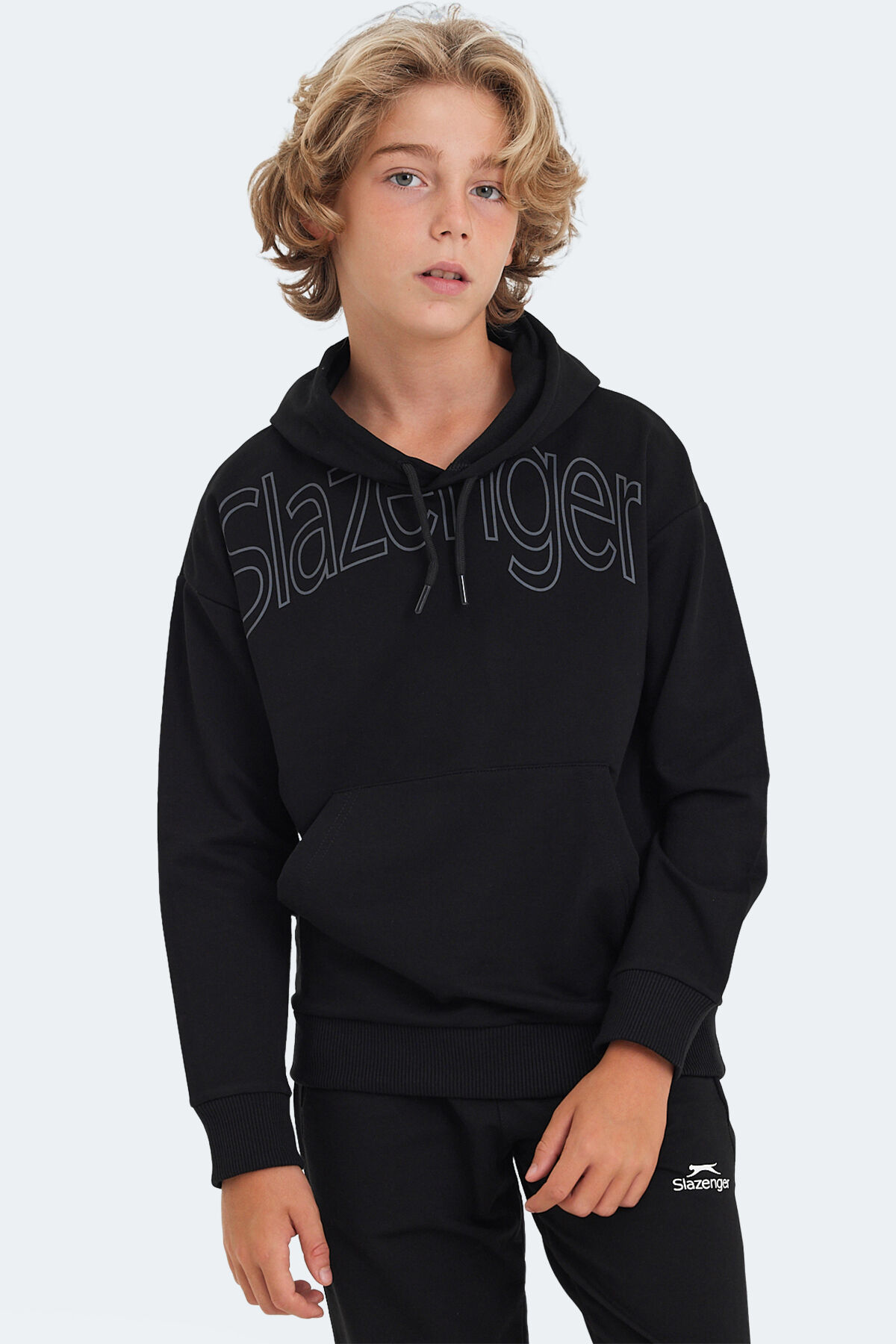 Slazenger LETTO Unisex Çocuk Kapüşonlu Cepli Siyah Sweatshırt