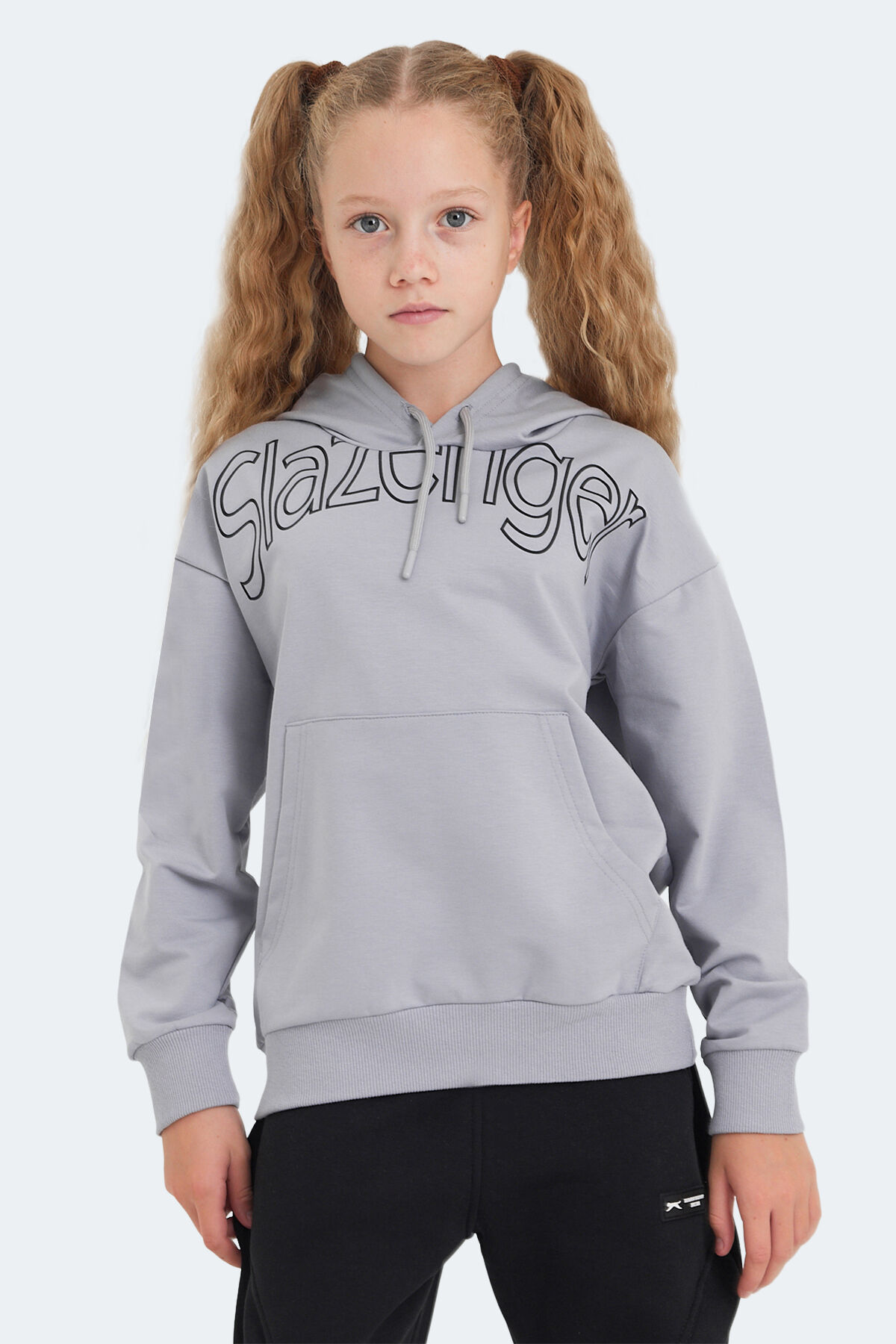 Slazenger LETTO Unisex Çocuk Kapüşonlu Cepli Taş Gri Sweatshırt