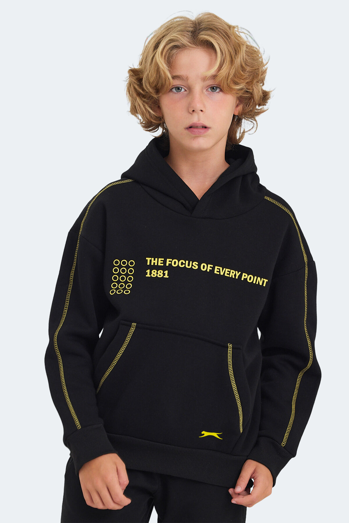 Slazenger LEVON Unisex Çocuk Kapüşonlu Cepli Siyah Sweatshırt
