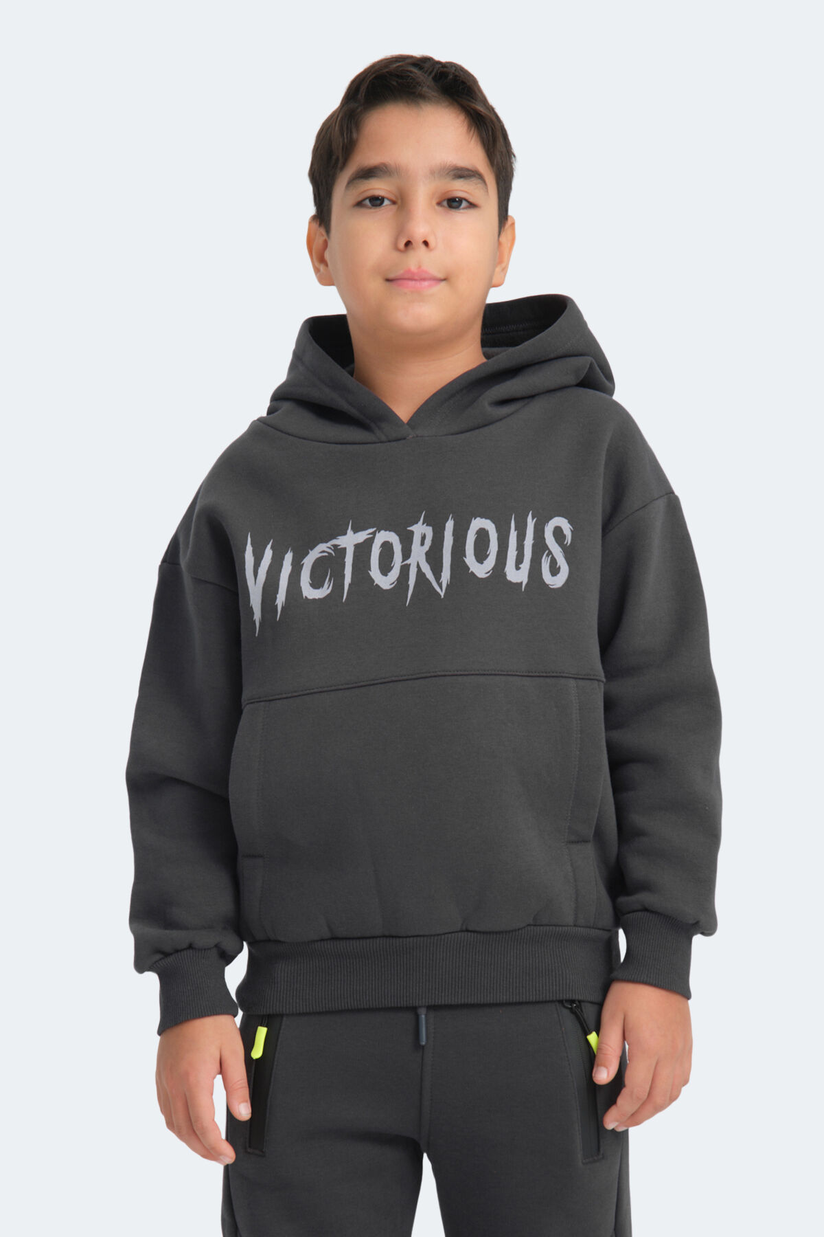 Slazenger LEXUS Unisex Çocuk Kapüşonlu Cepli Koyu Gri Sweatshırt