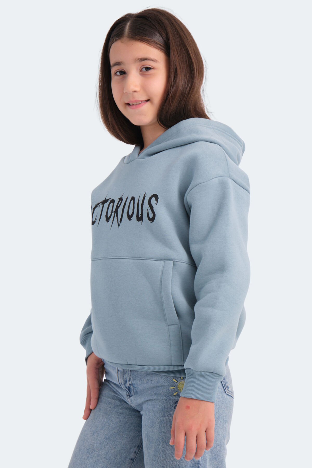 Slazenger LEXUS Unisex Çocuk Kapüşonlu Cepli Mavi Sweatshırt
