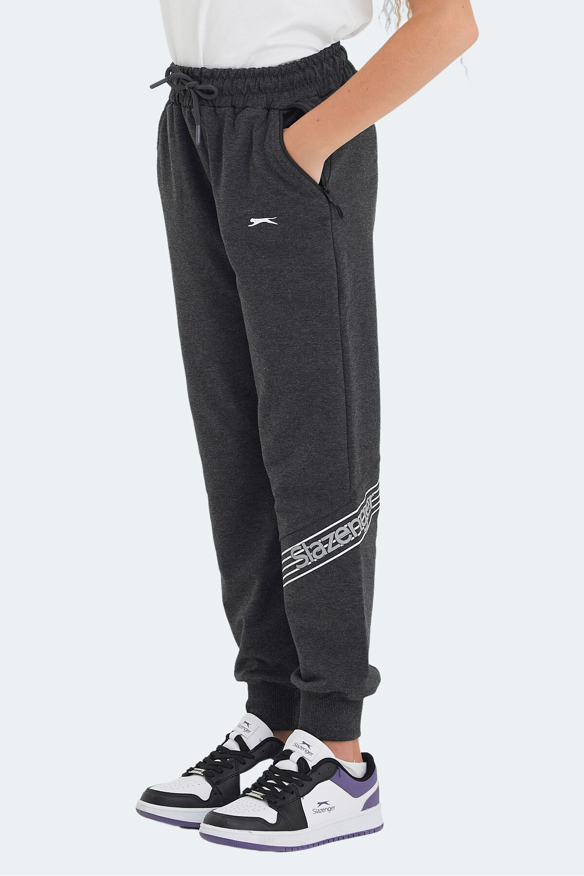 Slazenger LIKE IN Unisex Çocuk Fermuar Cepli Koyu Gri Eşofman Altı