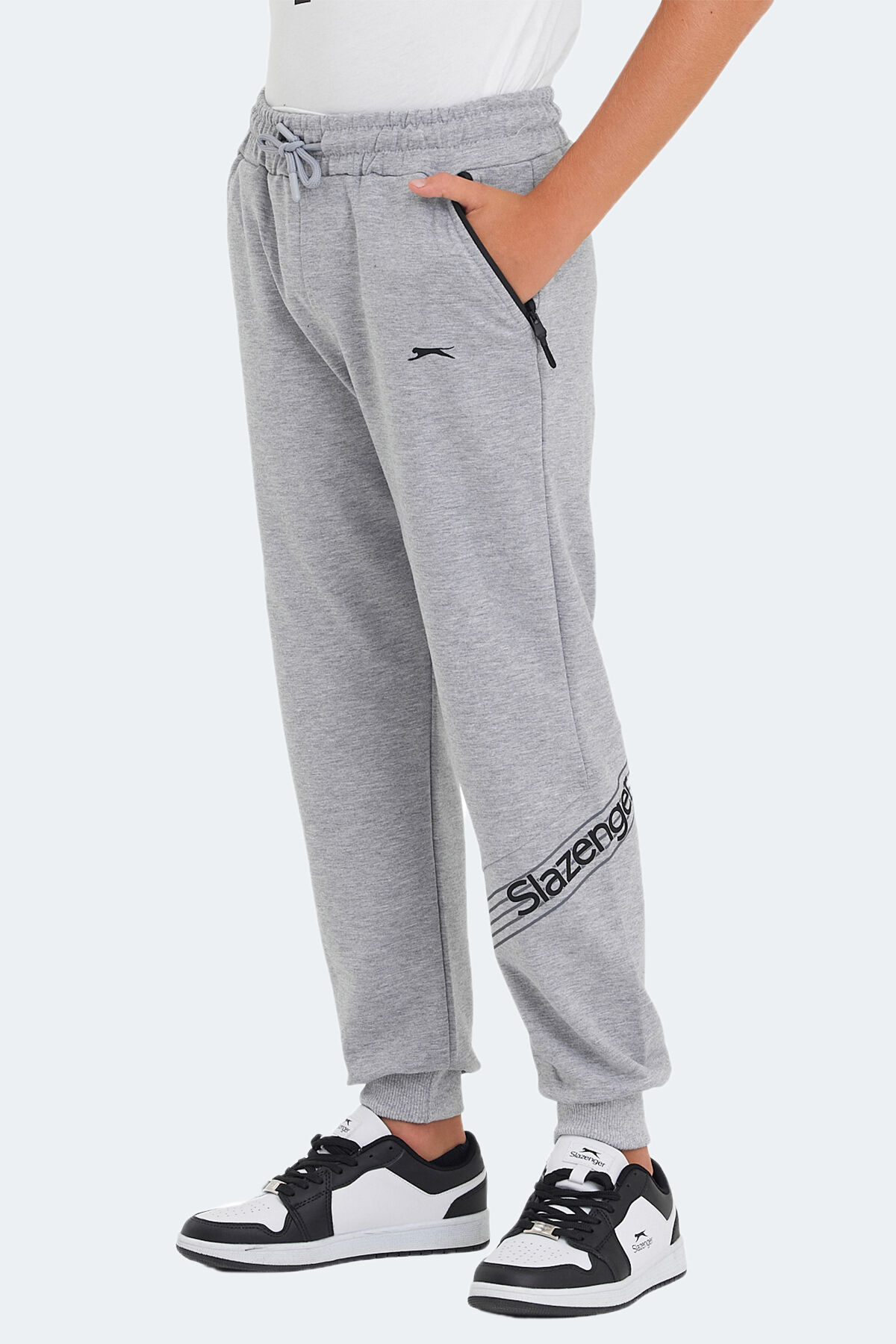 Slazenger LIKE IN Unisex Çocuk Fermuar Cepli Taş Gri Eşofman Altı