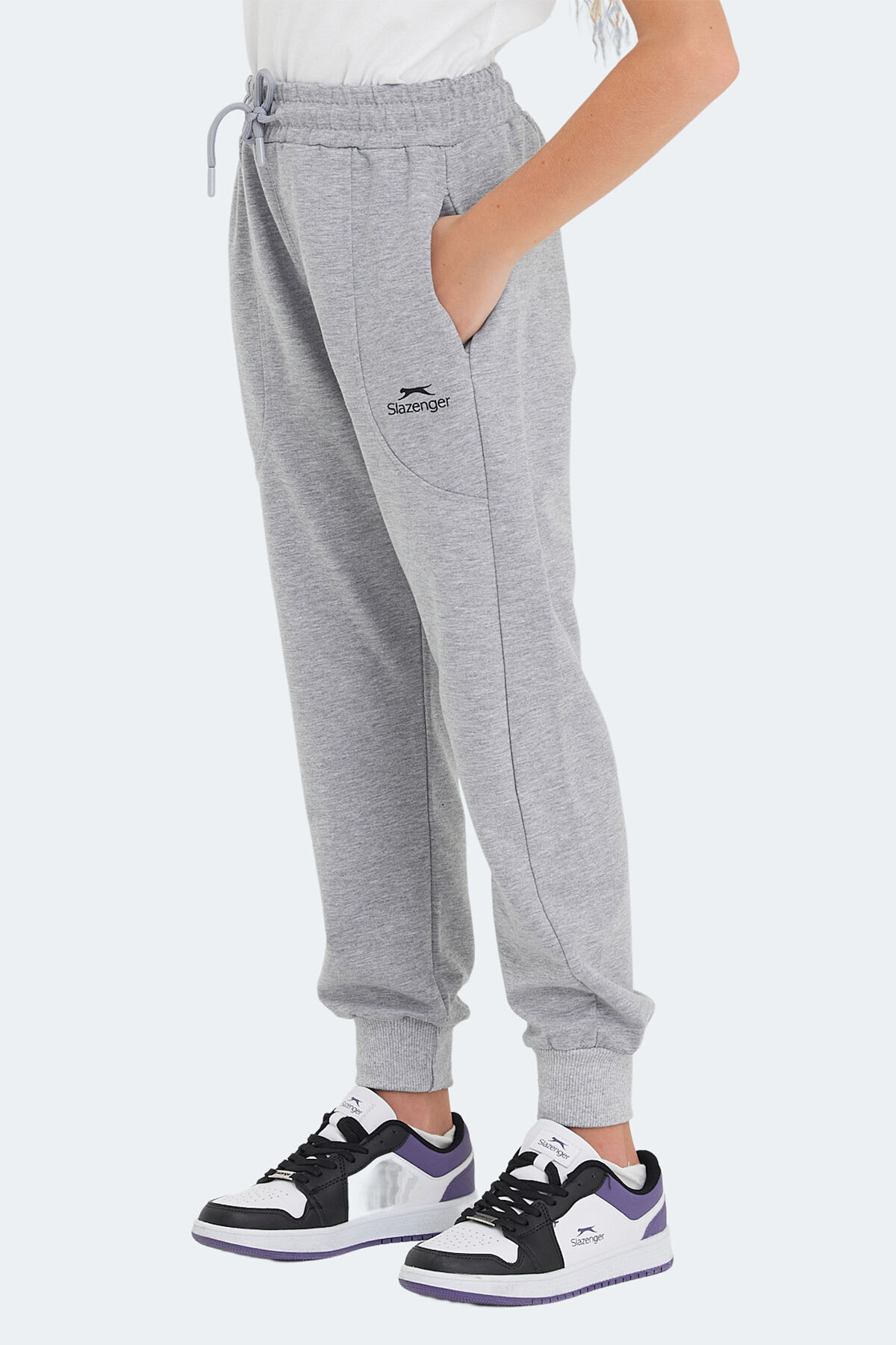 Slazenger LINE IN Unisex Çocuk Cepli Taş Gri Eşofman Altı