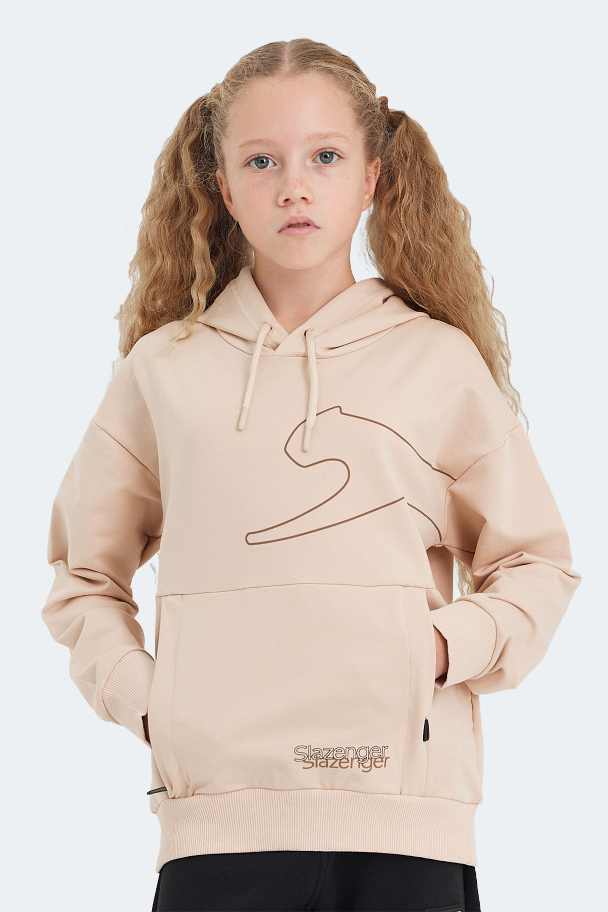 Slazenger LINK Unisex Çocuk Kapüşonlu Cepli Camel Sweatshırt