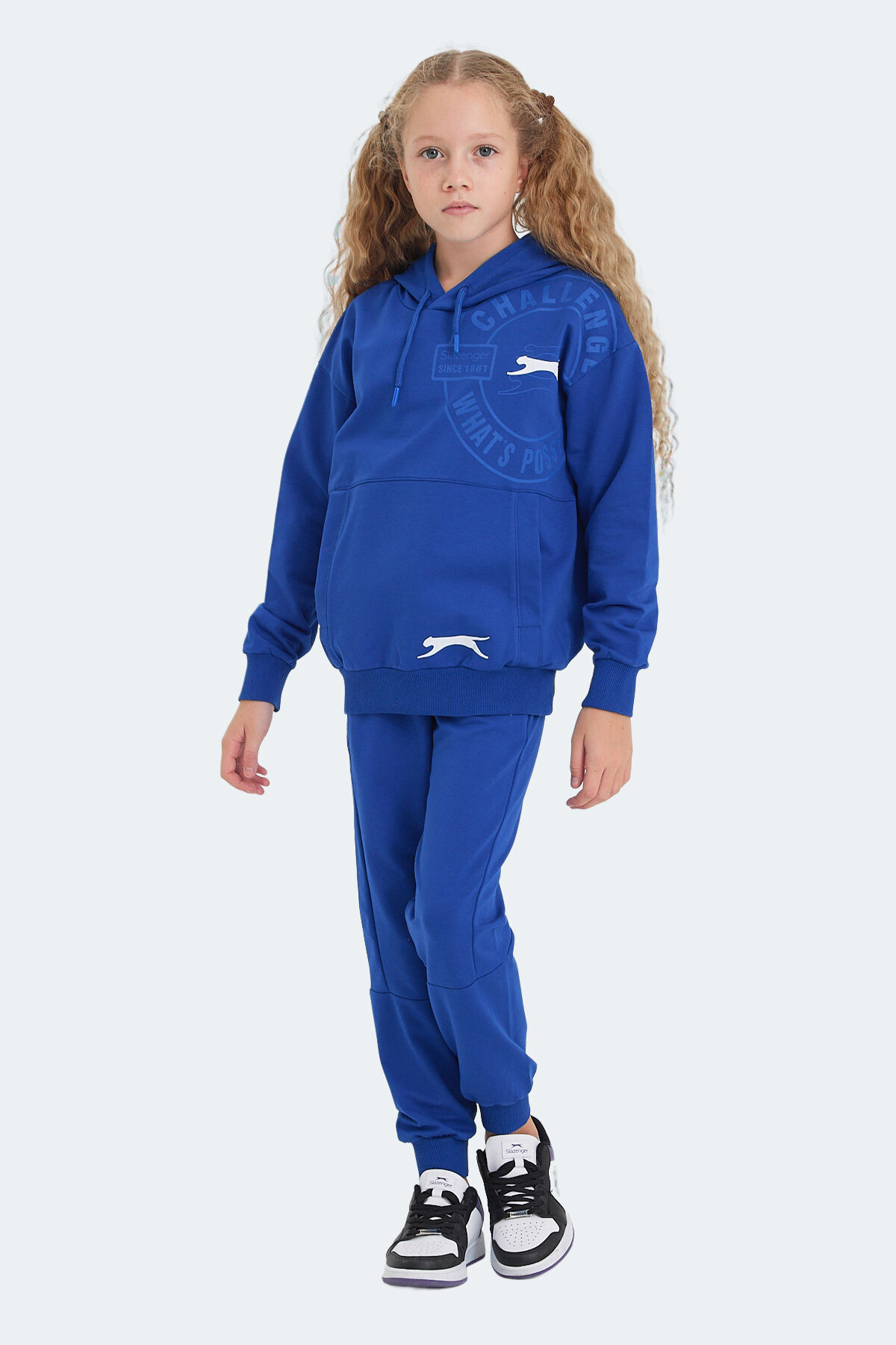 Slazenger LISEY IN Unisex Çocuk Kanguru Cepli Kapüşonlu Indigo Eşofman Takımı