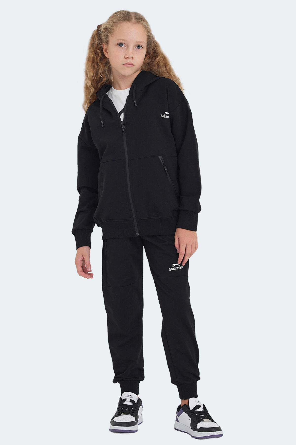 Slazenger LOCAL IN Unisex Çocuk Fermuarlı Kapüşonlu Cepli Siyah Eşofman Takımı