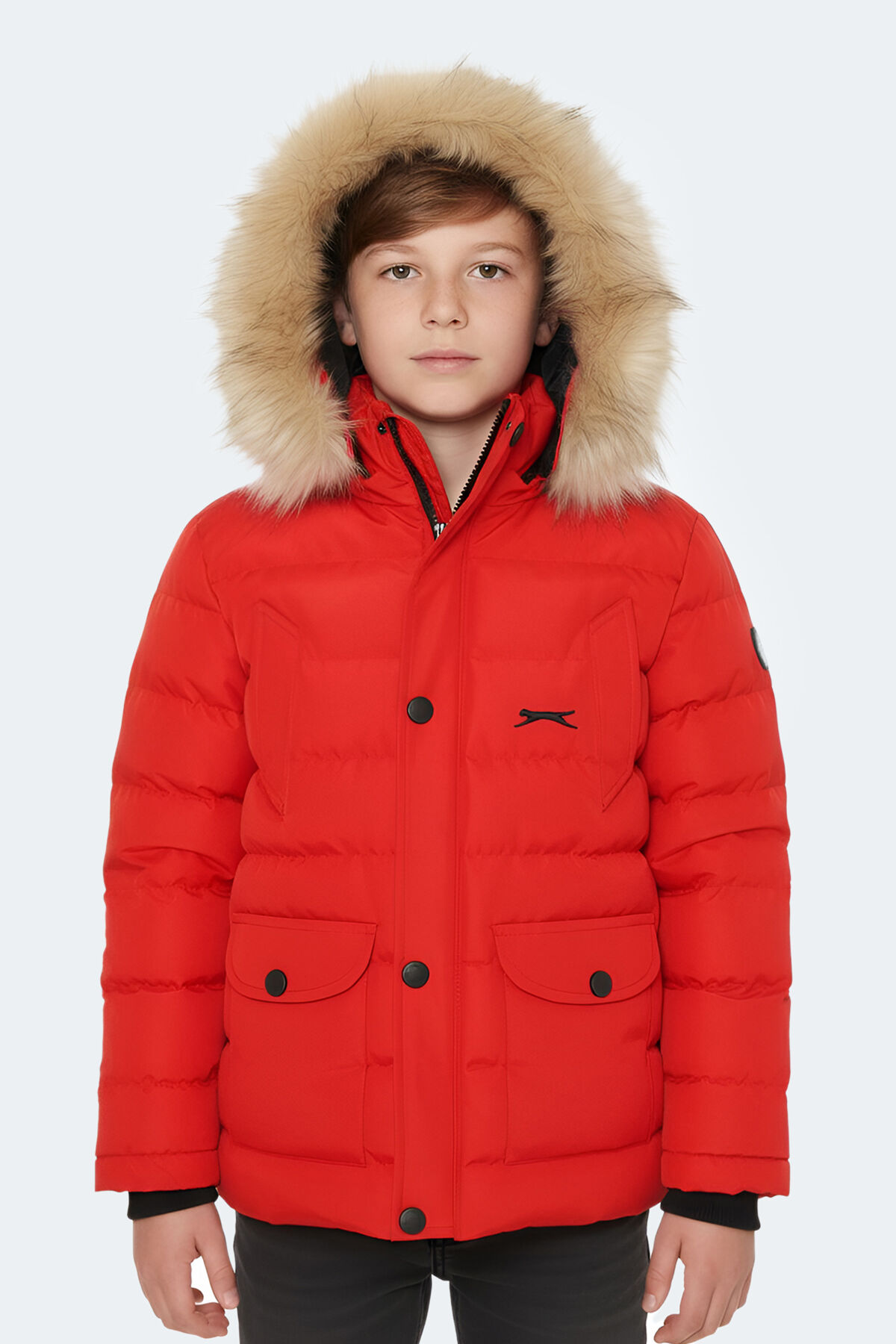Slazenger NAPOLI Unisex Çocuk Kapüşonlu Şişme Kırmızı Mont & Kaban
