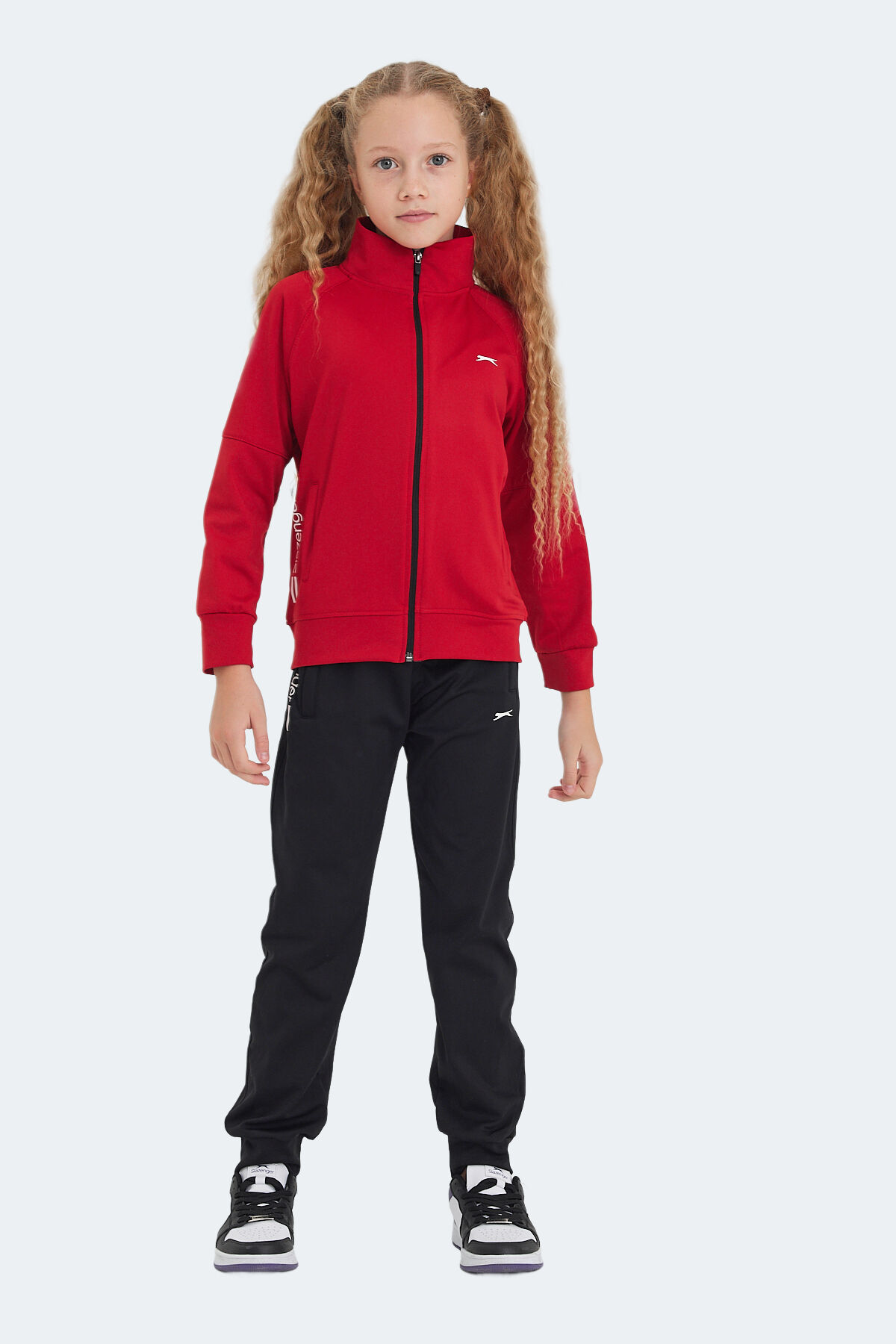 Slazenger NEXT IN Unisex Çocuk Fermuarlı Dik Yaka Cepli Kırmızı Eşofman Takımı