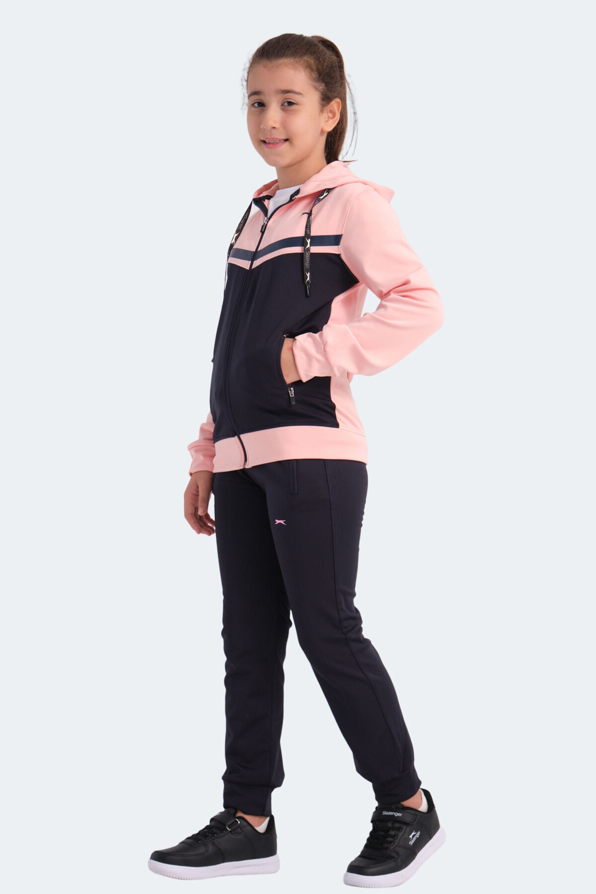 Slazenger NOON Kız Çocuk Fermuarlı Kapüşonlu Cepli Lacivert / Pembe Eşofman Takımı