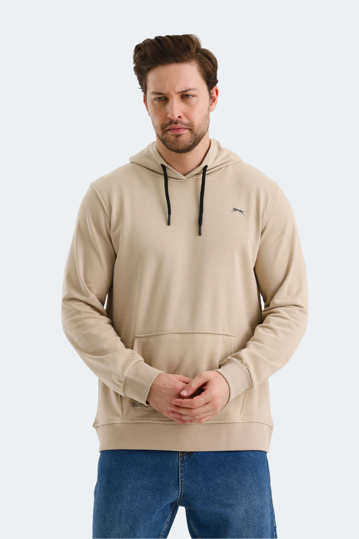 Slazenger OBRA IN Erkek Kapüşonlu Cepli Bej Sweatshırt