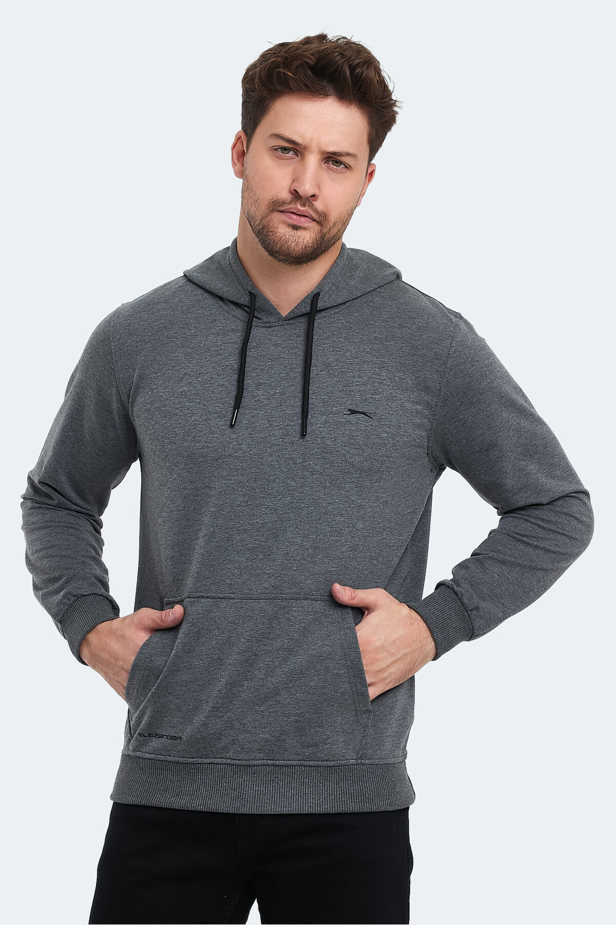 Slazenger OBRA IN Erkek Kapüşonlu Cepli Koyu Gri Sweatshırt