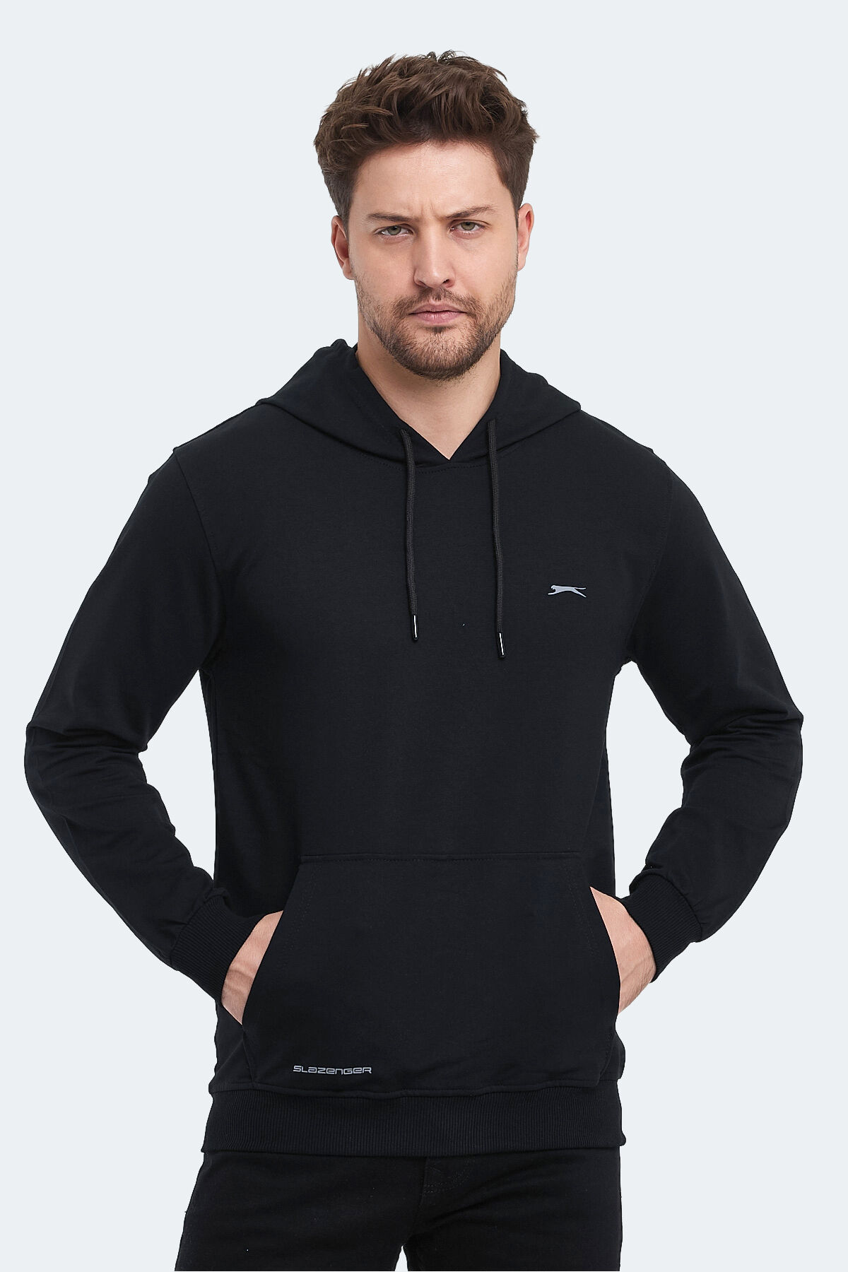 Slazenger OBRA IN Erkek Kapüşonlu Cepli Siyah Sweatshırt