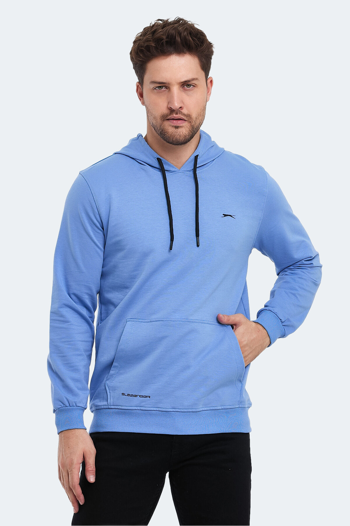 Slazenger OBRA IN Erkek Kapüşonlu Cepli Turkuaz Sweatshirt