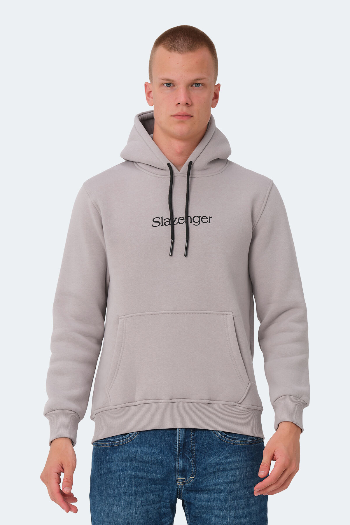 Slazenger OCTAVIA IN Erkek Kapüşonlu Cepli Taş Gri Sweatshırt