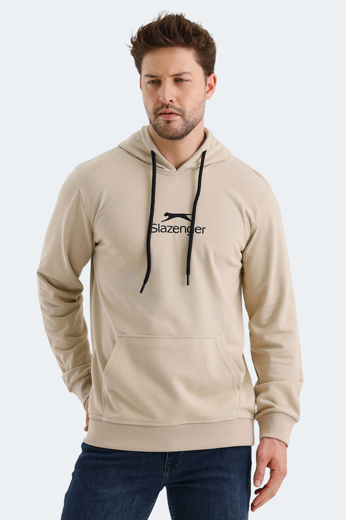 Slazenger ONCA Erkek Kanguru Cepli Kapüşonlu Bej Sweatshırt