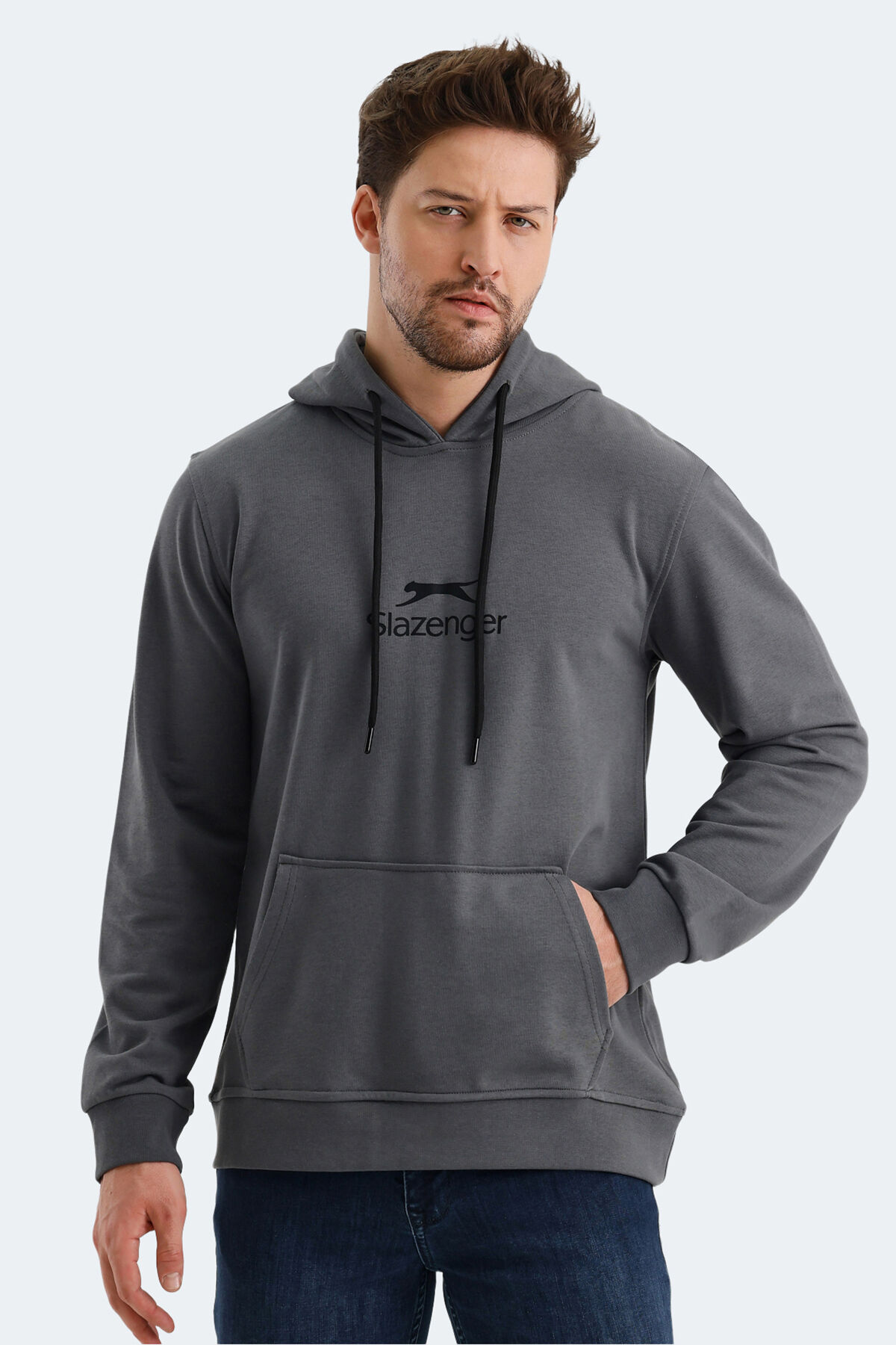 Slazenger ONCA Erkek Kanguru Cepli Kapüşonlu Koyu Gri Sweatshırt