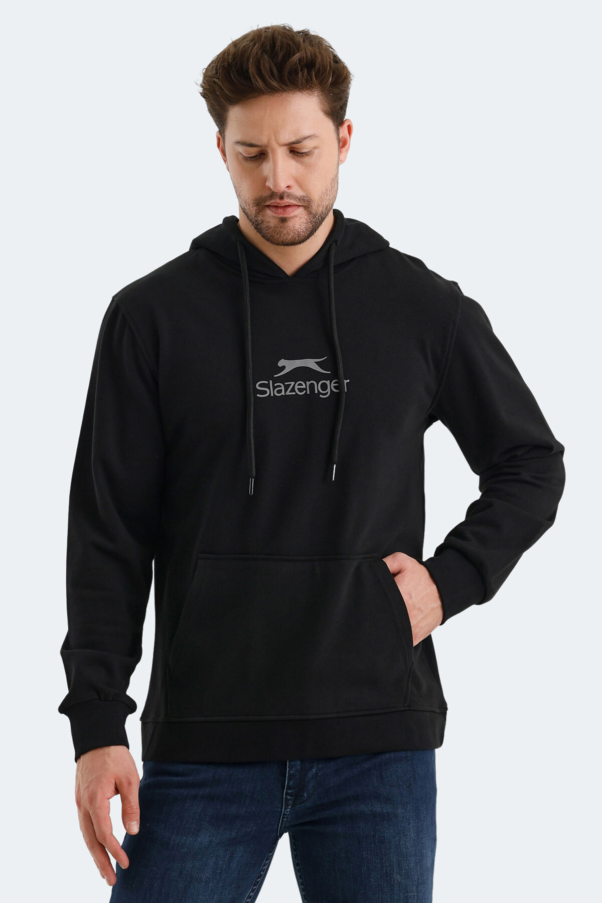Slazenger ONCA Erkek Kanguru Cepli Kapüşonlu Siyah Sweatshırt