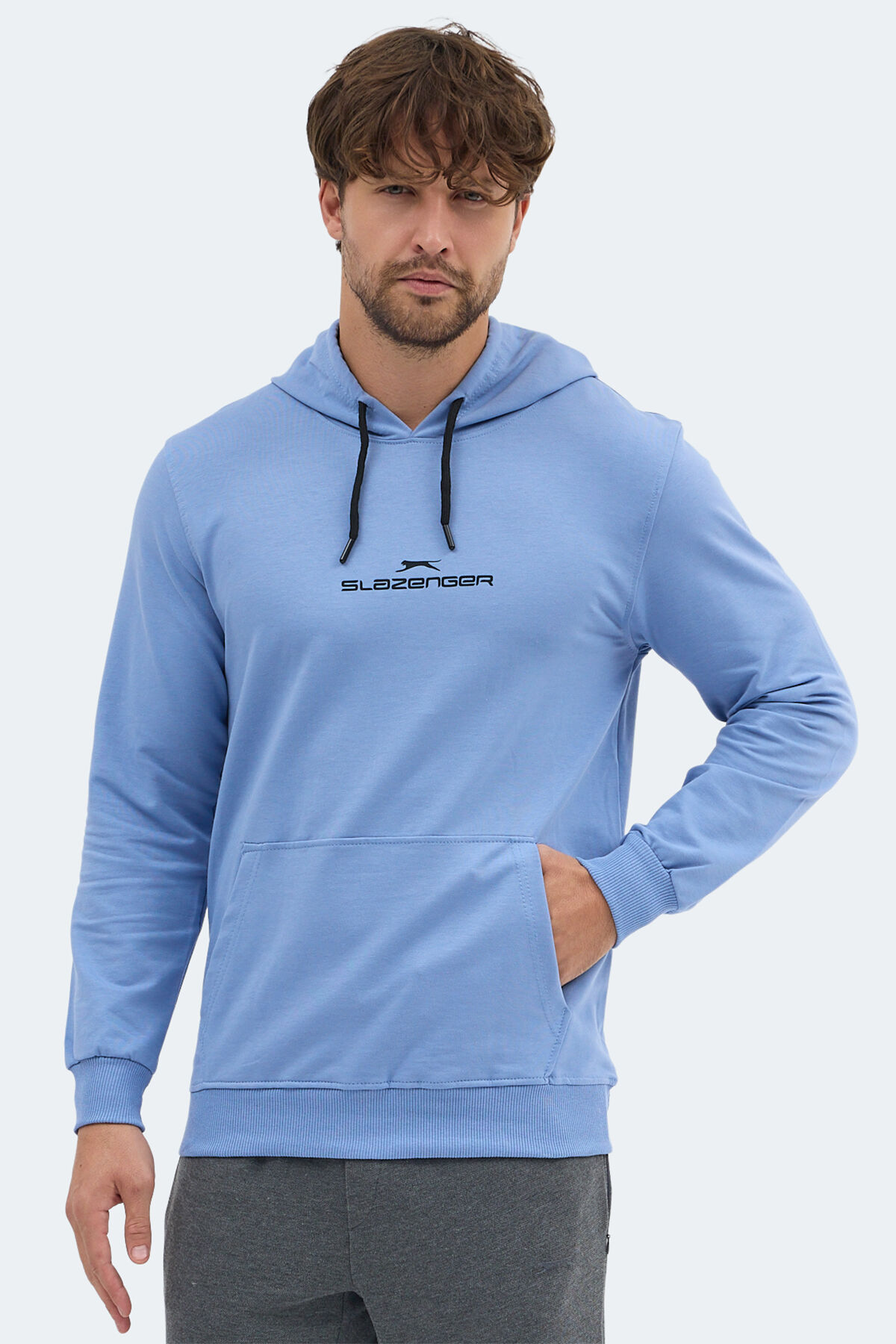 Slazenger ONCA Erkek Kanguru Cepli Kapüşonlu Turkuaz Sweatshırt