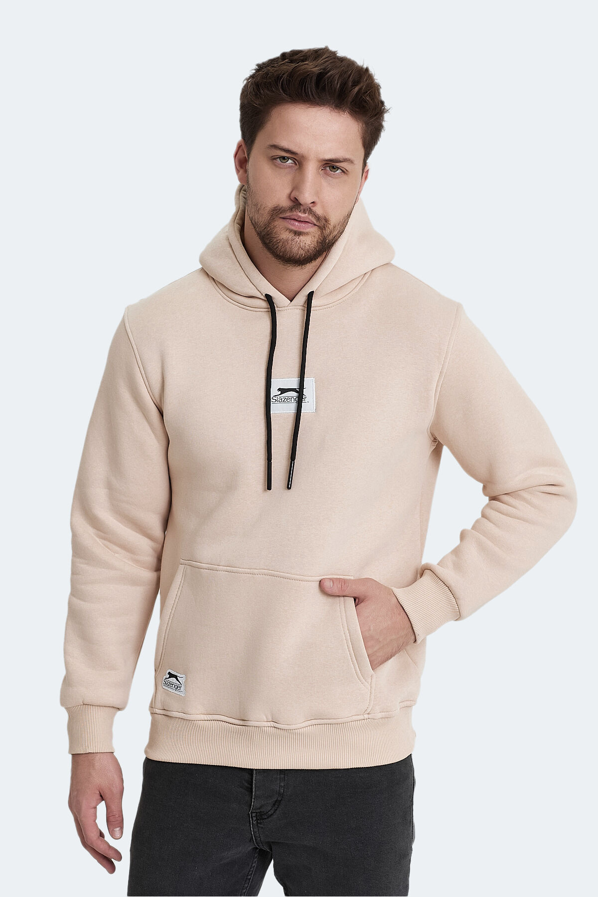 Slazenger OPHIR I Erkek Kapüşonlu Cepli Bej Sweatshırt