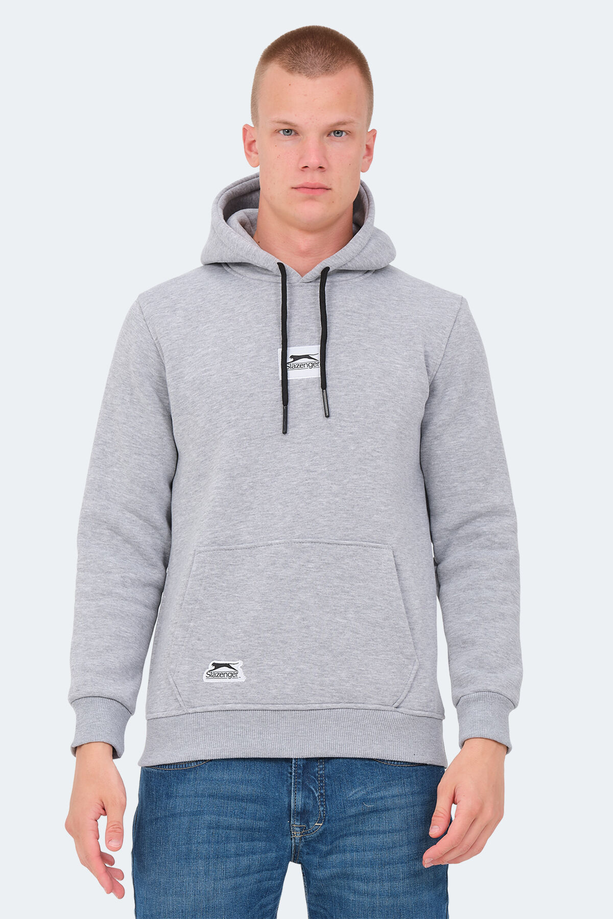 Slazenger OPHIR I Erkek Kapüşonlu Cepli Gri Sweatshırt