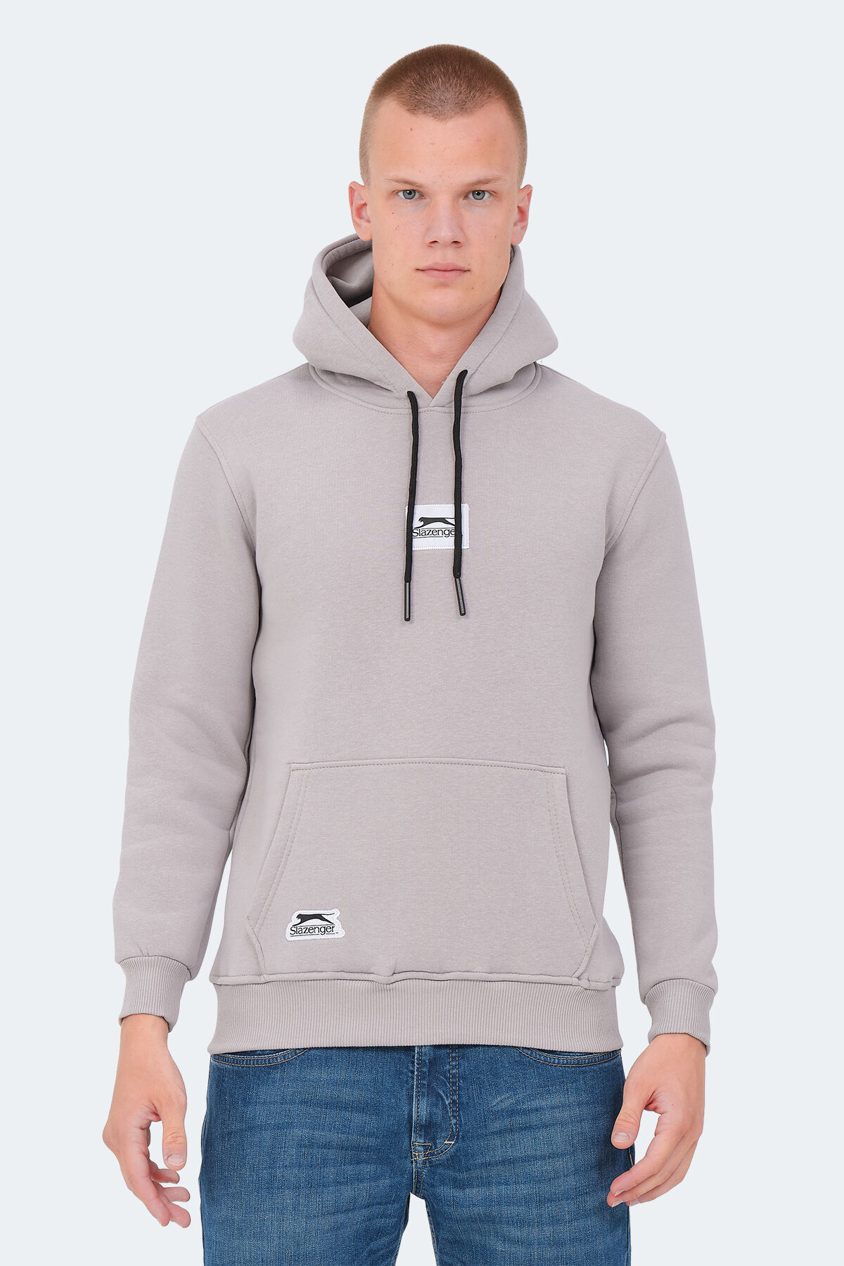 Slazenger OPHIR I Erkek Kapüşonlu Cepli Taş Gri Sweatshırt