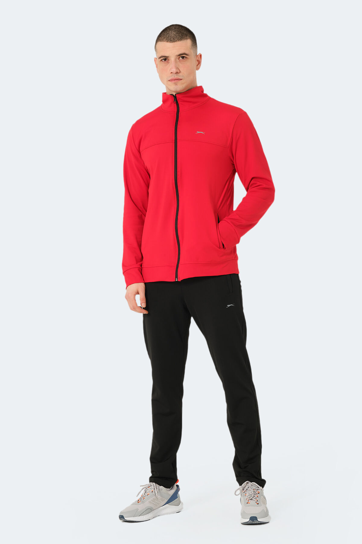 Slazenger OPRAH Erkek Fermuarlı Dik Yaka Cepli Kırmızı Eşofman Takımı