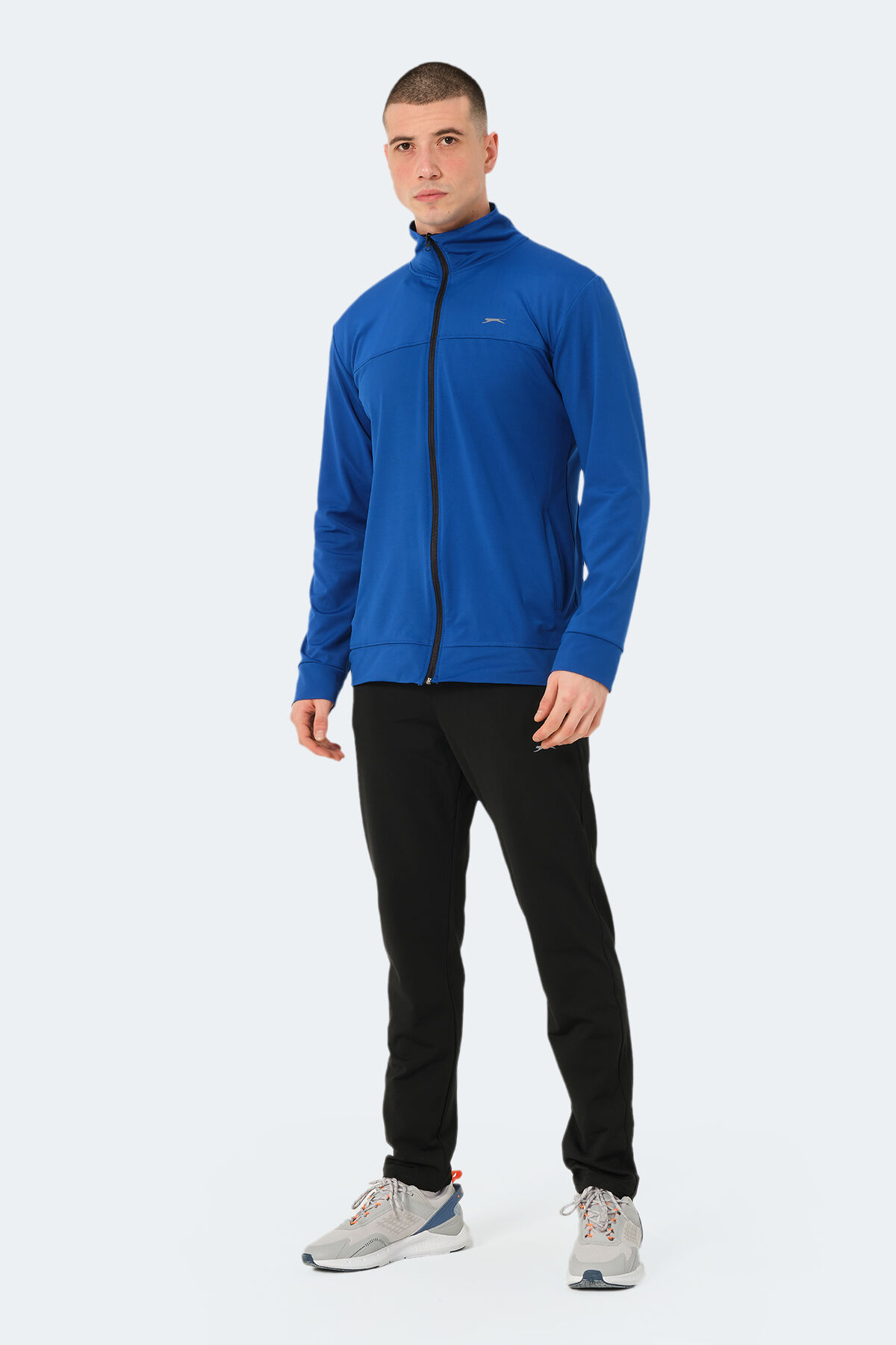 Slazenger OPRAH Erkek Fermuarlı Dik Yaka Cepli Saks Mavi Eşofman Takımı
