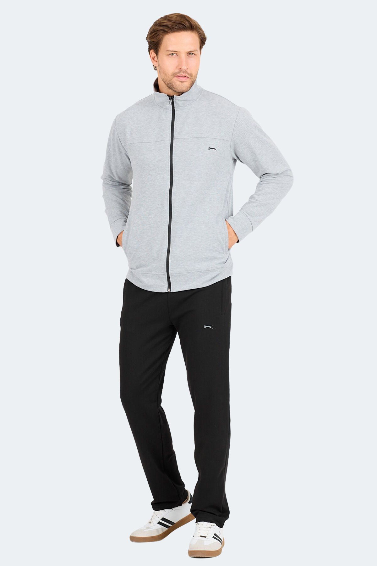 Slazenger ORDER IN Erkek Fermuarlı Dik Yaka Cepli Gri Eşofman Takımı