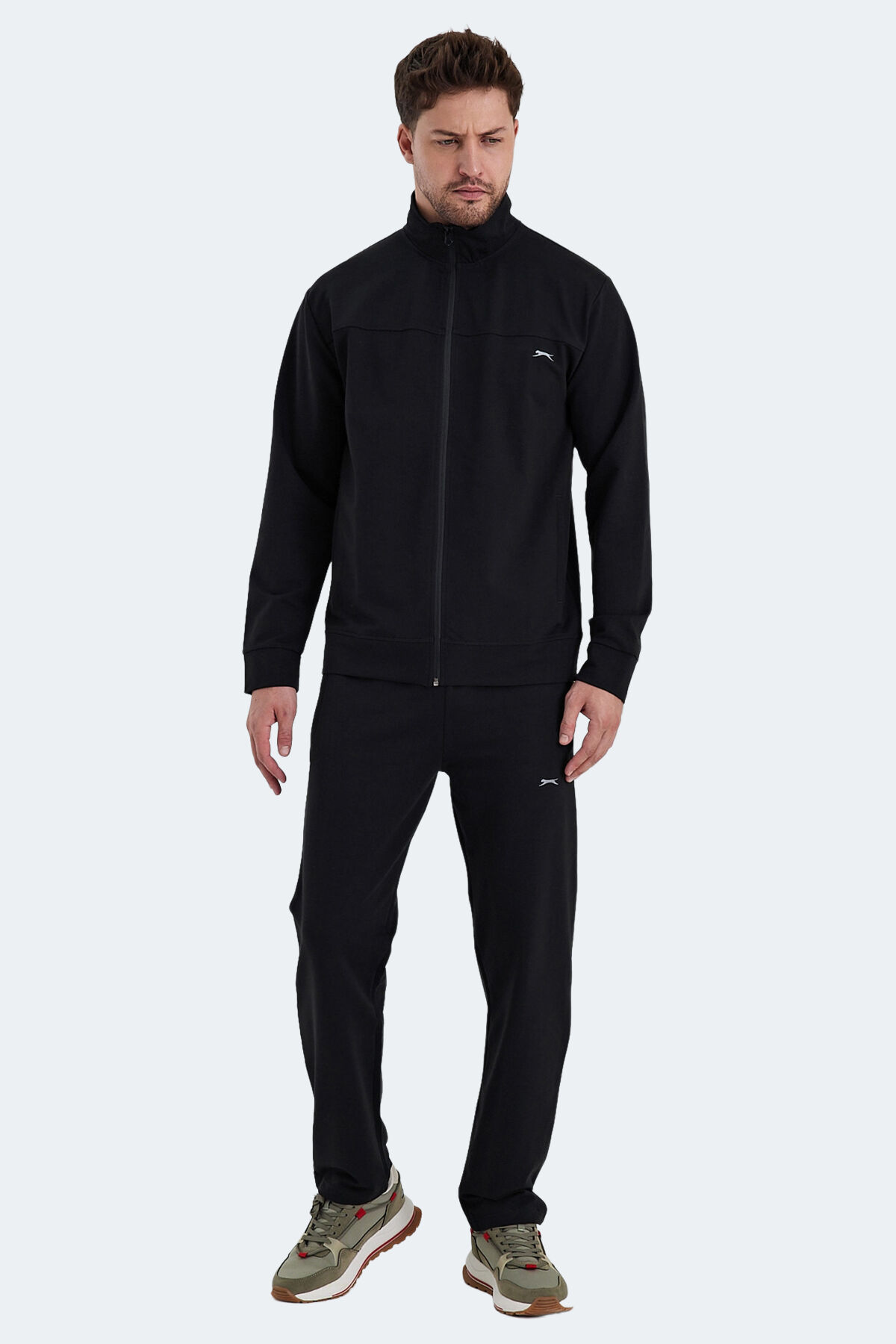 Slazenger ORDER IN Erkek Fermuarlı Dik Yaka Cepli Siyah Eşofman Takımı