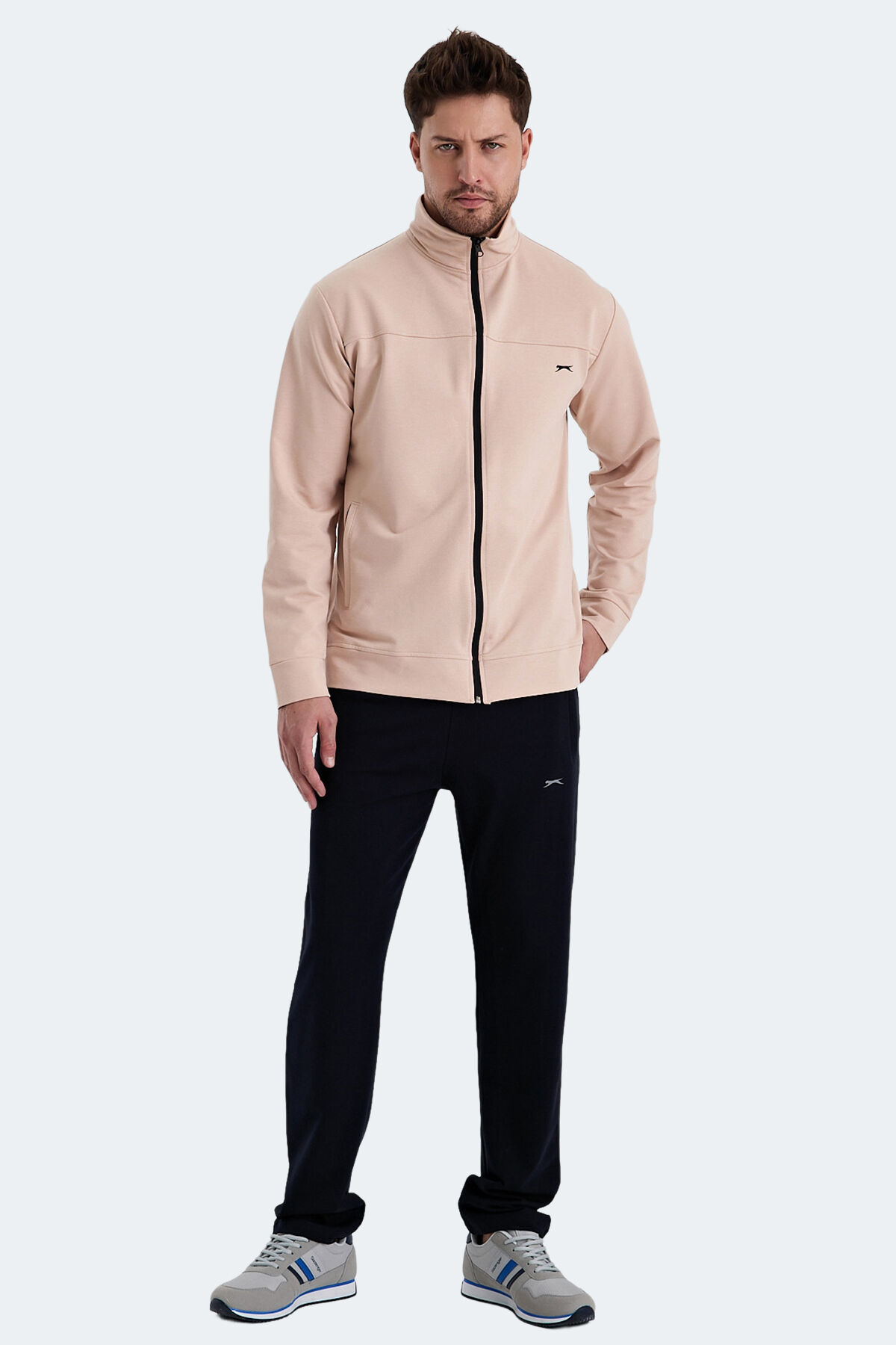 Slazenger ORDER IN Erkek Fermuarlı Dik Yaka Cepli Bej Eşofman Takımı