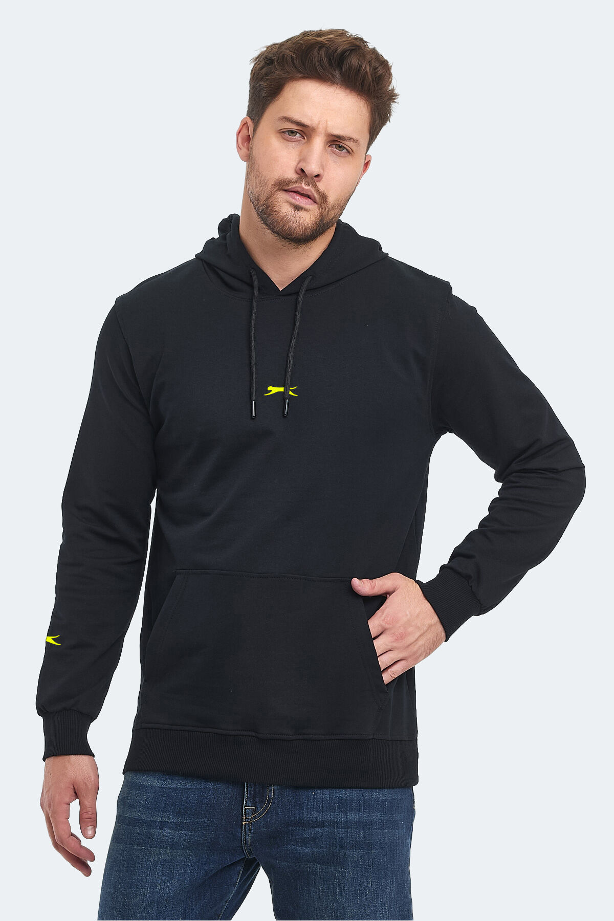 Slazenger OSLO IN Erkek Kapüşonlu Cepli Siyah Sweatshırt