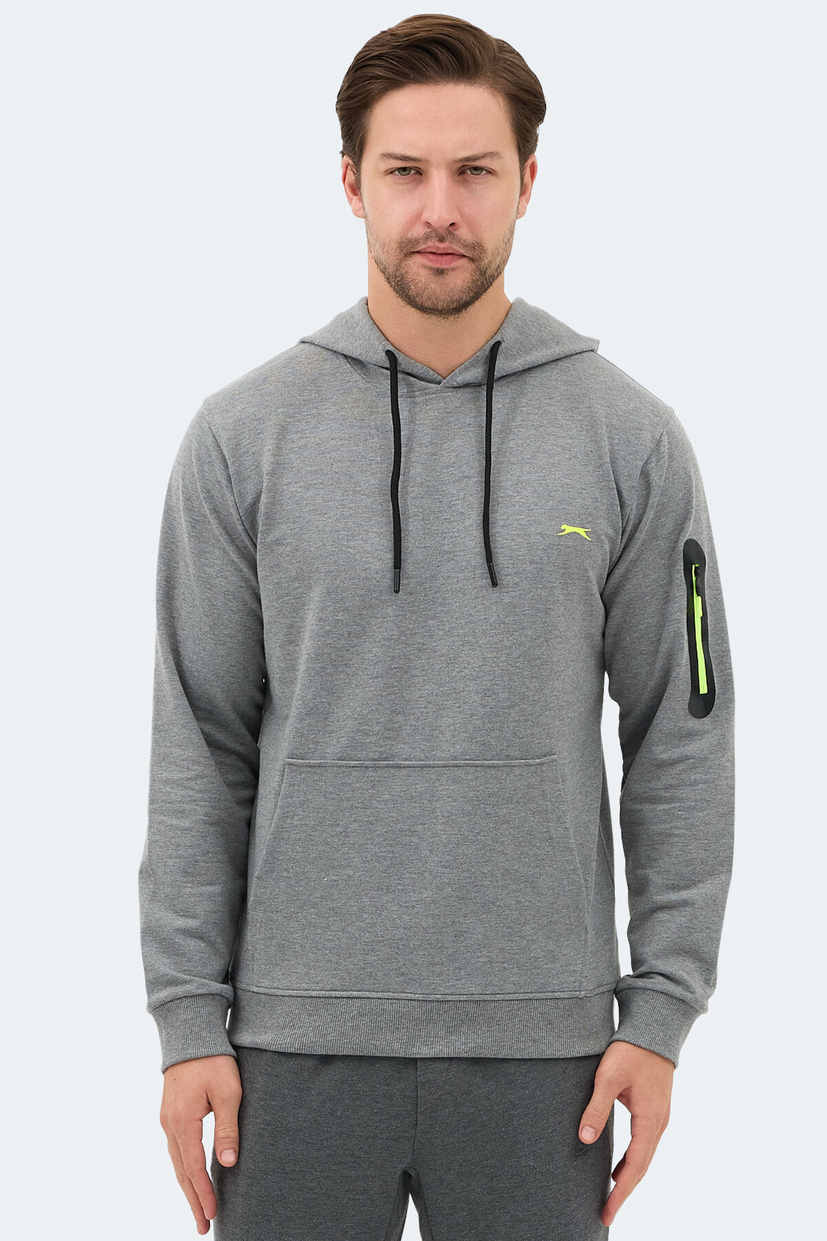 Slazenger OZZY IN Erkek Kanguru Cepli Kapüşonlu Gri Sweatshırt