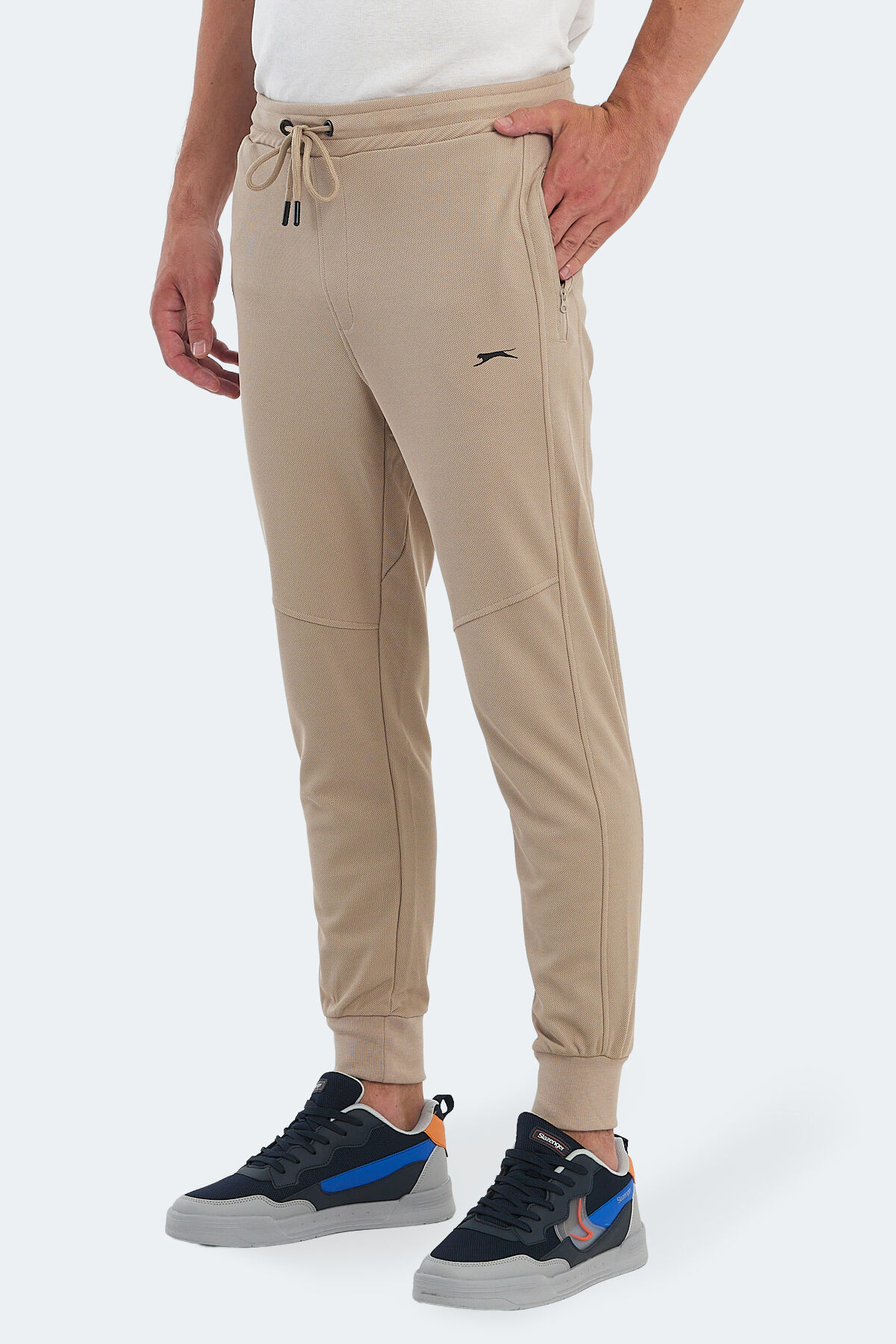 Slazenger PEARCE Erkek Fermuar Cepli Taş Gri Eşofman Altı