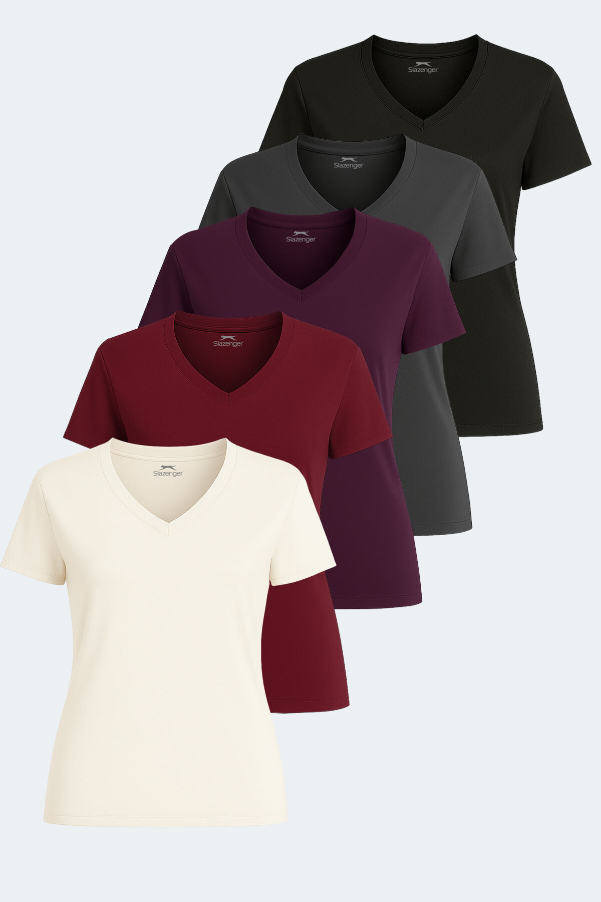Slazenger PERICAS 5 li Set Kadın  Ekru - Koyu Gri - Siyah - Mürdüm - Bordo Tişört
