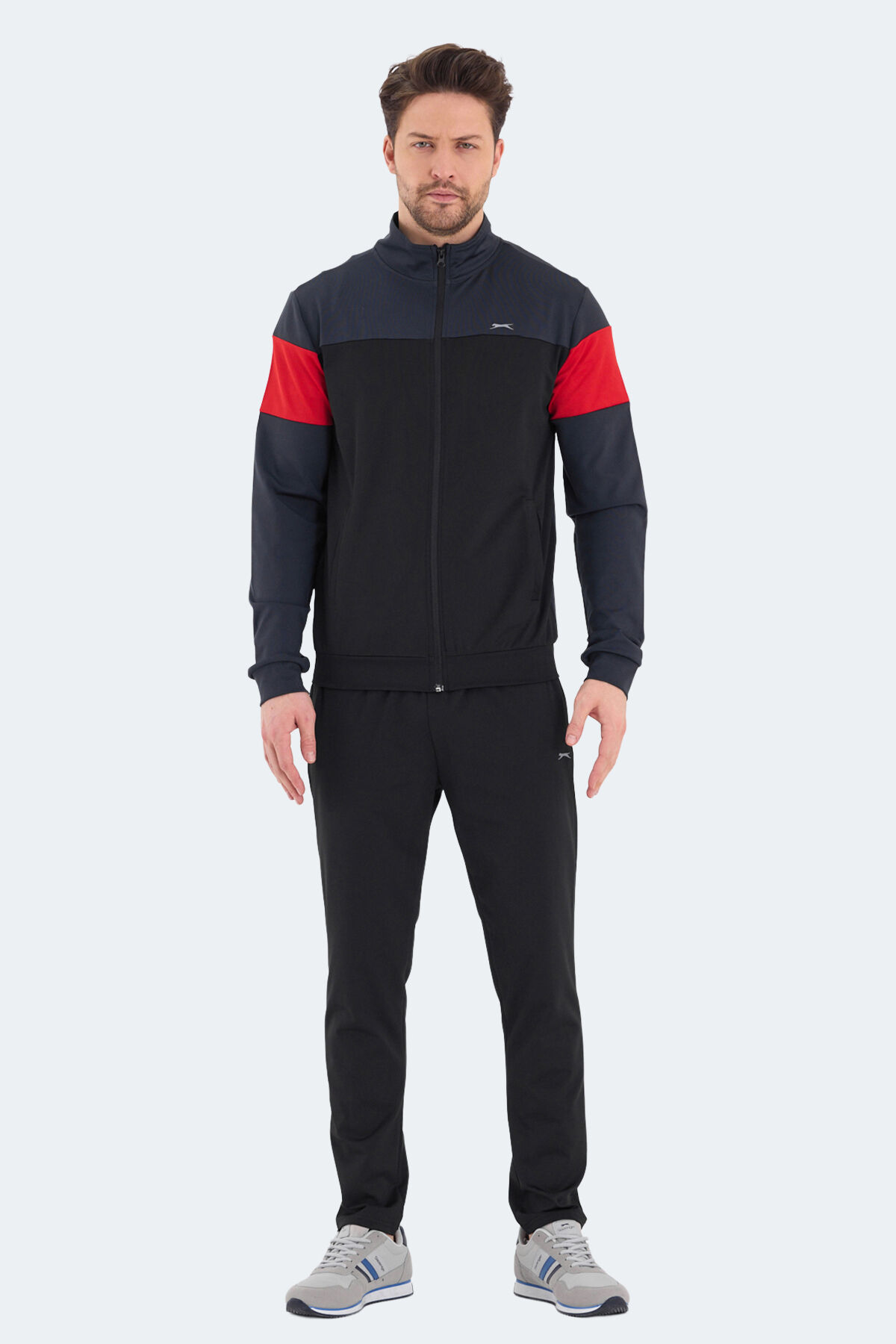 Slazenger RANSU Erkek Fermuarlı Dik Yaka Cepli Koyu Gri Eşofman Takımı