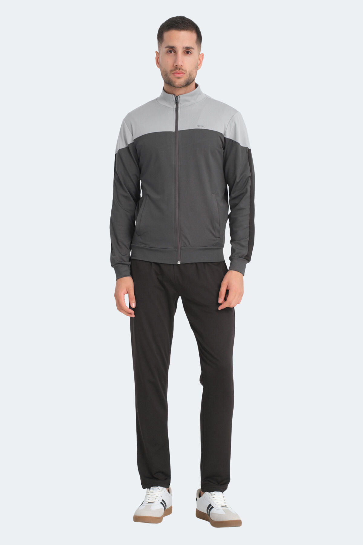 Slazenger RAPIDLY IN Erkek Fermuarlı Dik Yaka Cepli Koyu Gri Eşofman Takımı