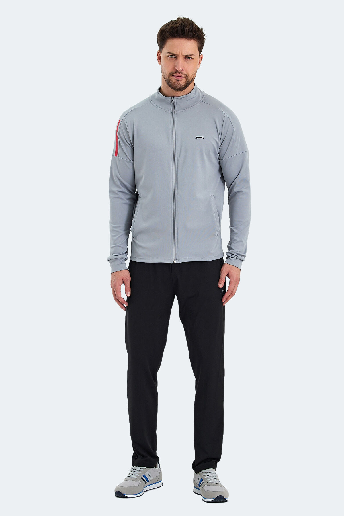 Slazenger RARELY Erkek Fermuarlı Dik Yaka Cepli Gri Eşofman Takımı