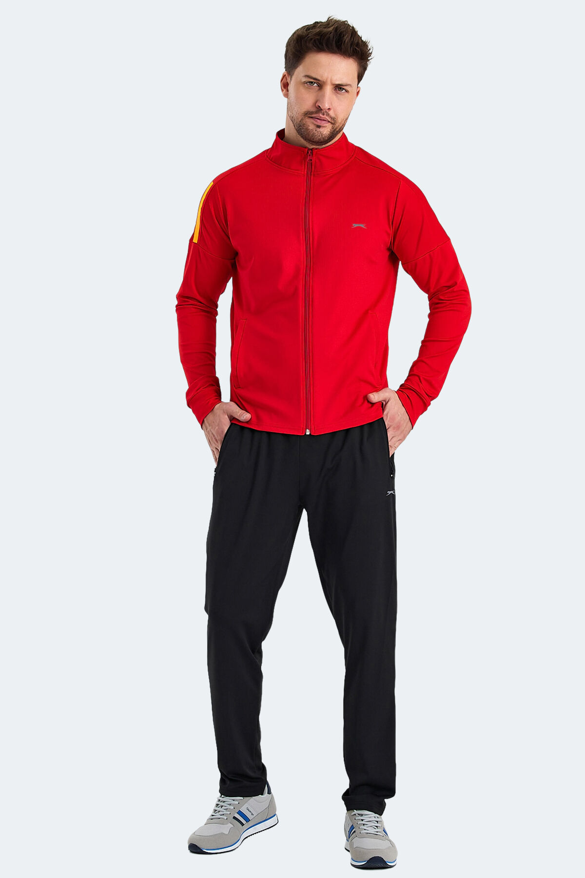 Slazenger RARELY Erkek Fermuarlı Dik Yaka Cepli Kırmızı Eşofman Takımı